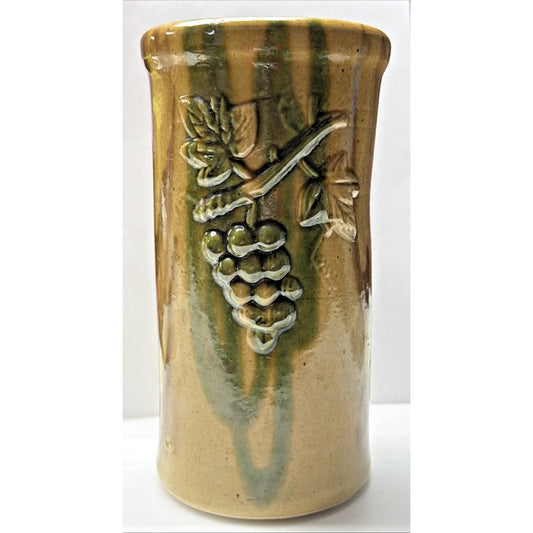 Majolica La Madeleine Anduze French Pottery Wine Bottle Holder Vase Grapevine