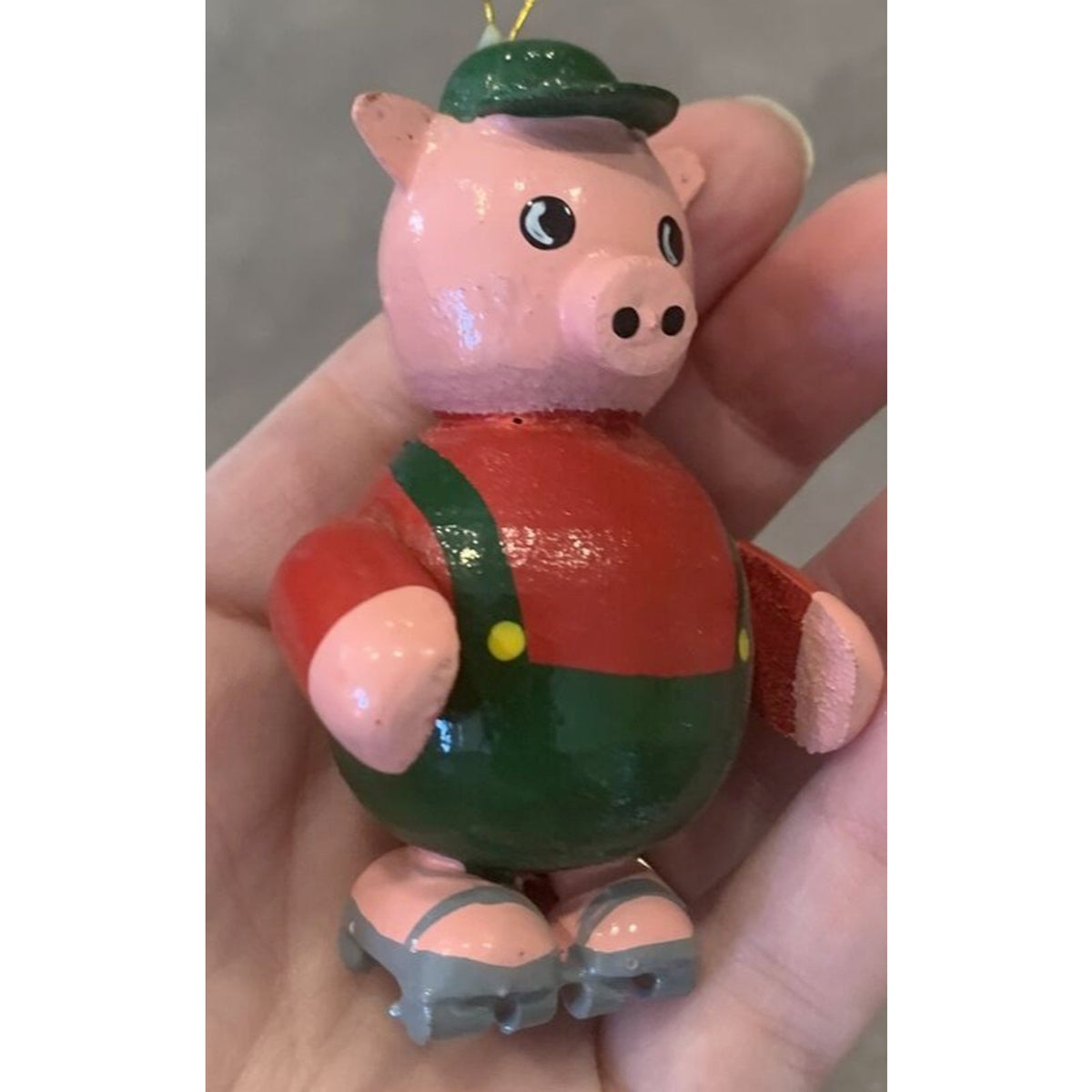 Vintage R Dakin Co Wood Skating Pig Ornament Painted Sticker