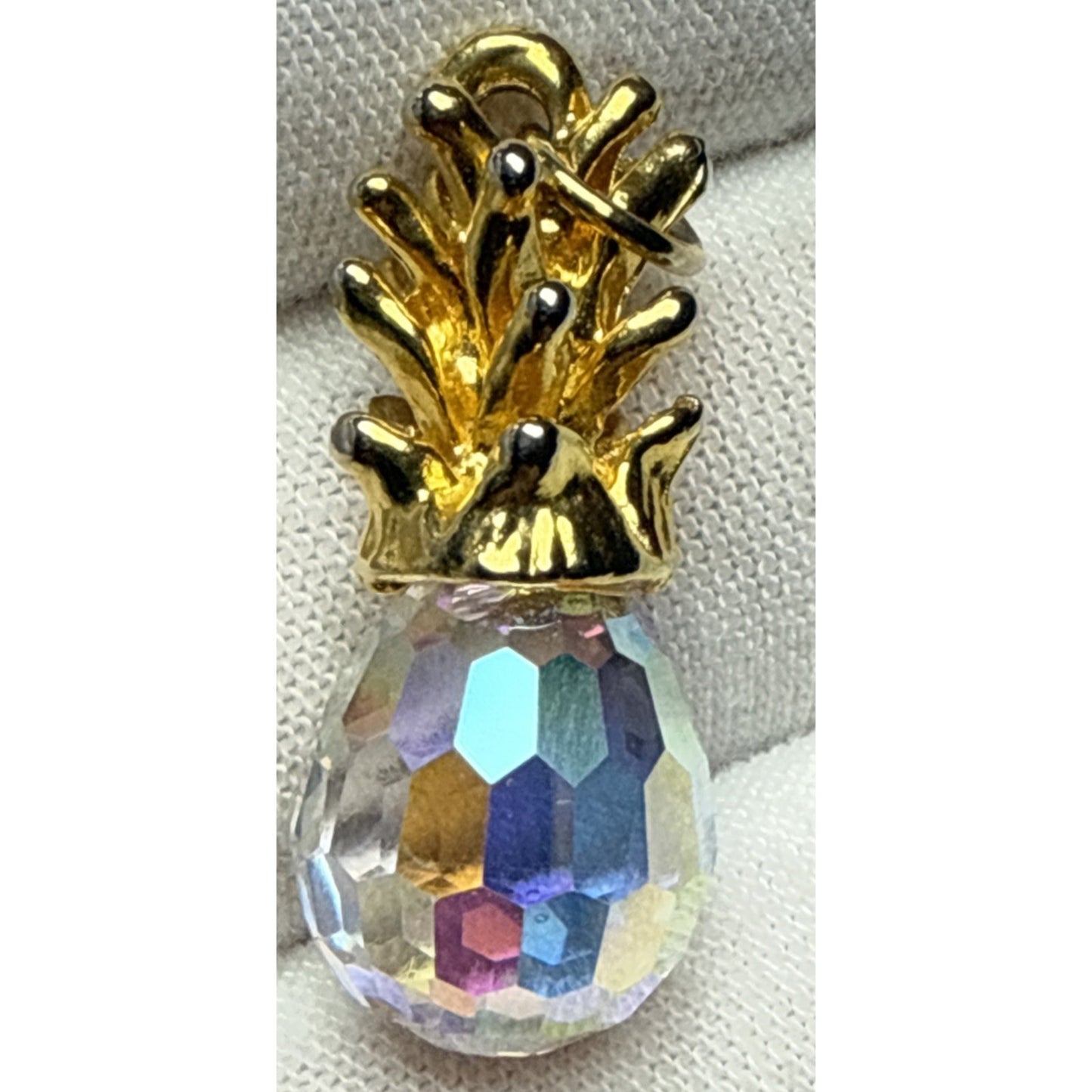 Vintage Set Faceted Crystal Pineapple Earrings and Pendant Charm As Is