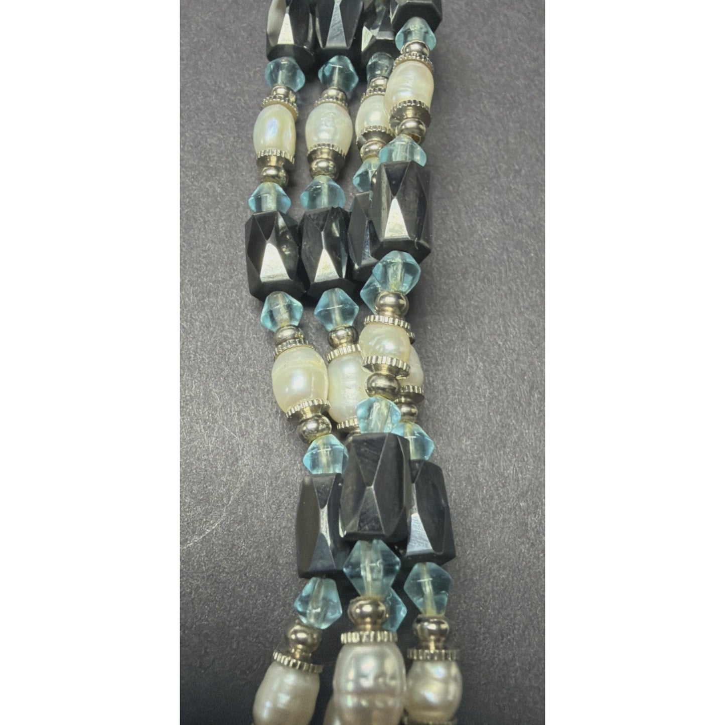 Vintage Layered Beaded Hematite Magnetic Necklace Bracelet Pearl Blue Crystal