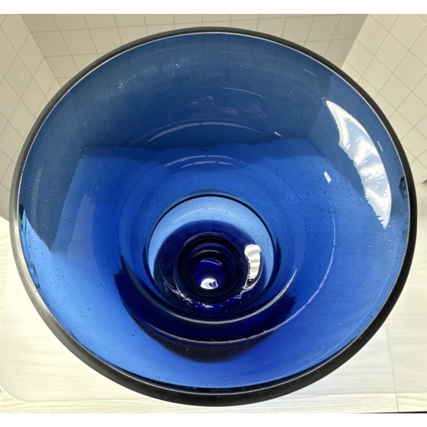 MCM Czech Bohemian Cobalt Blue Blown Glass Vase Urn Trophy Style Footed As Is