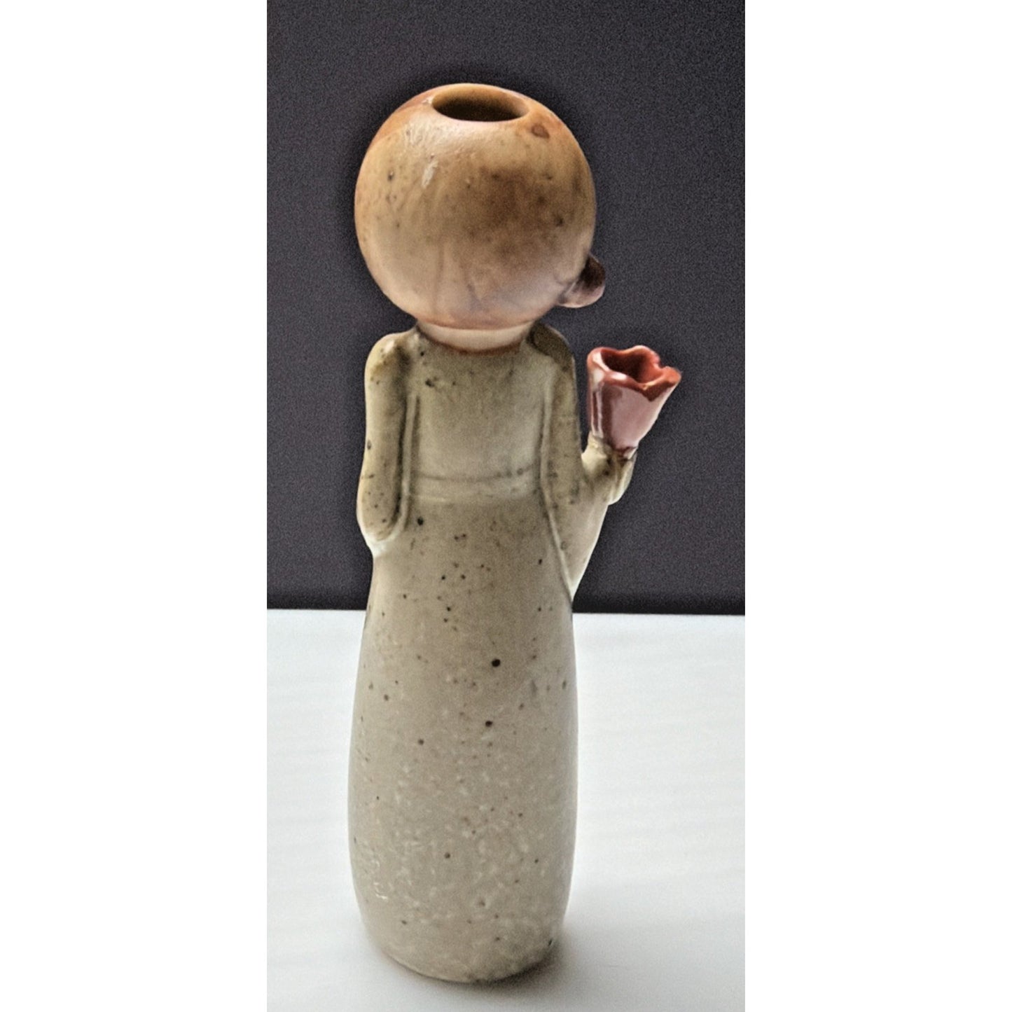 Vtg Uctci Pottery Stoneware Figurine Candle Holder Woman Girl Red Bell Flower