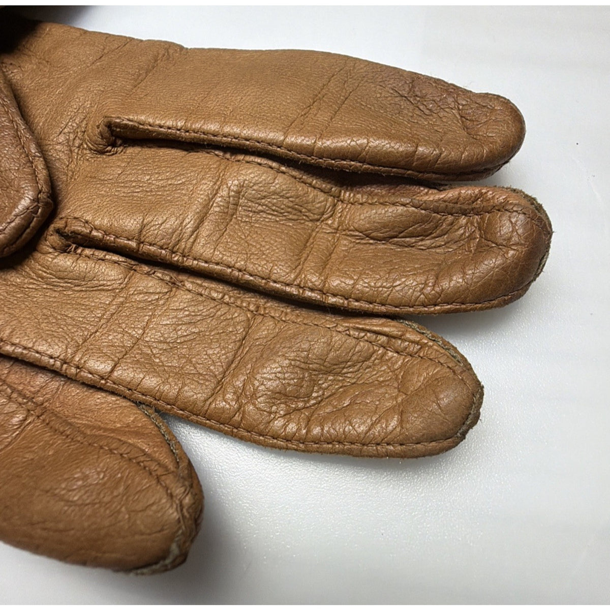 Vintage Womens Atkins Italy Caramel Leather Gloves Silk Lined As Is Sz 7.5 As Is
