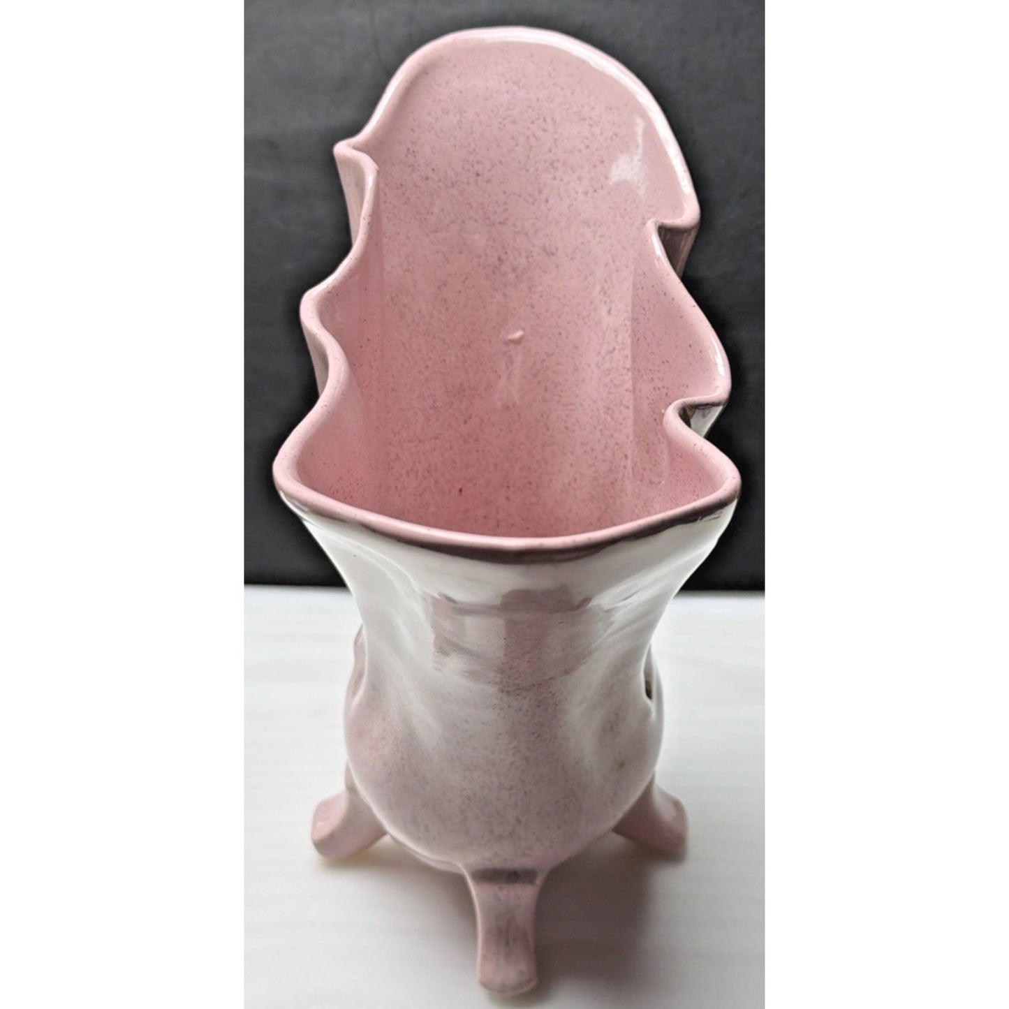 Vintage Shafer Art Pottery Pink Speckled Vase Fan Gladiola 922 As Is