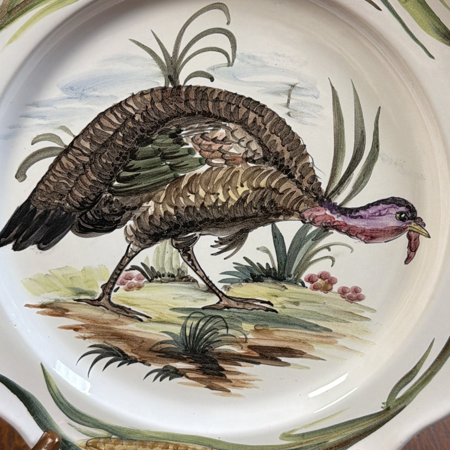 Italy Majolica Pottery Plate Hand Painted Turkey Porcelain Glazed Signed As Is