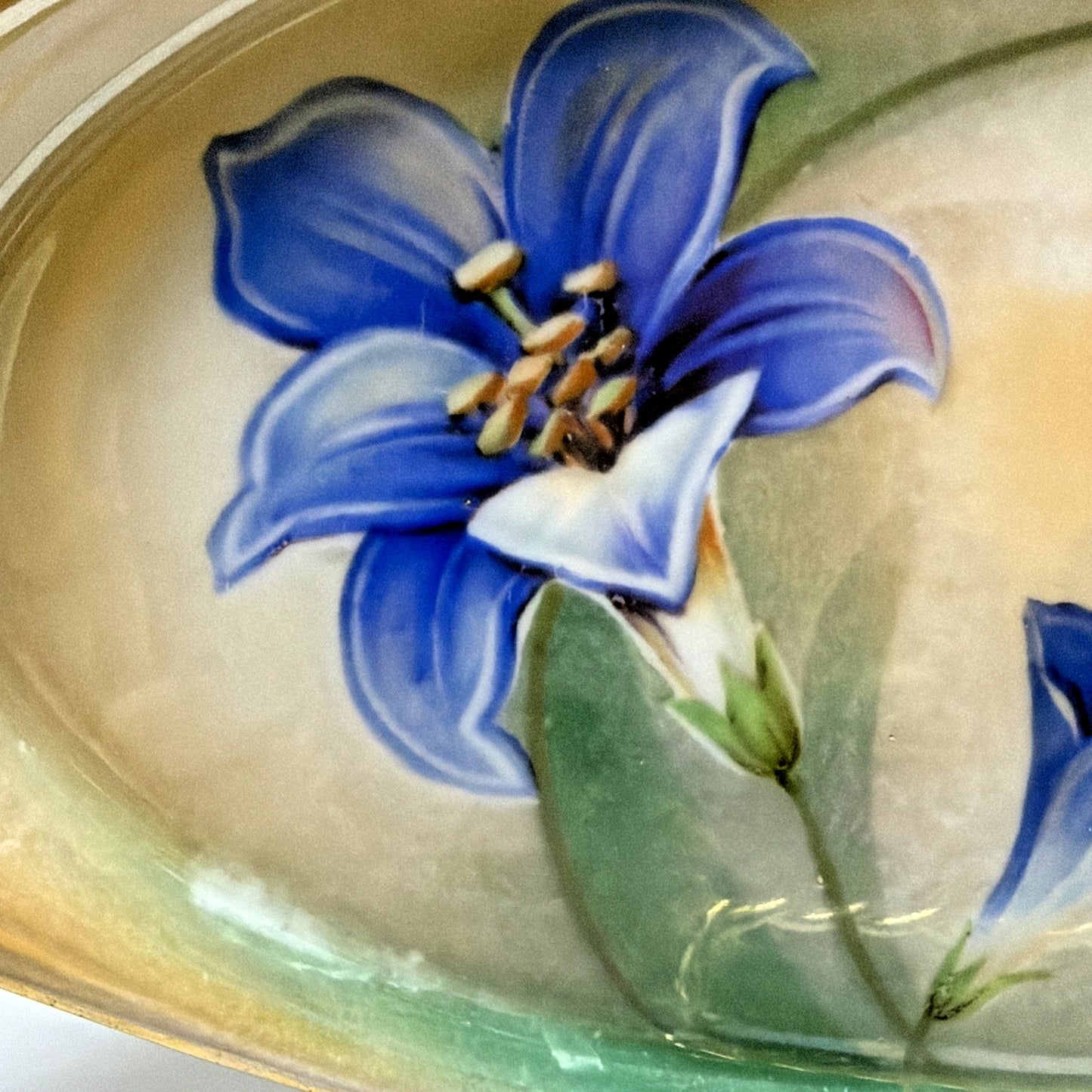 Antique RS Germany Hand Painted Luster Celery Tray Purple Floral Serving Vanity