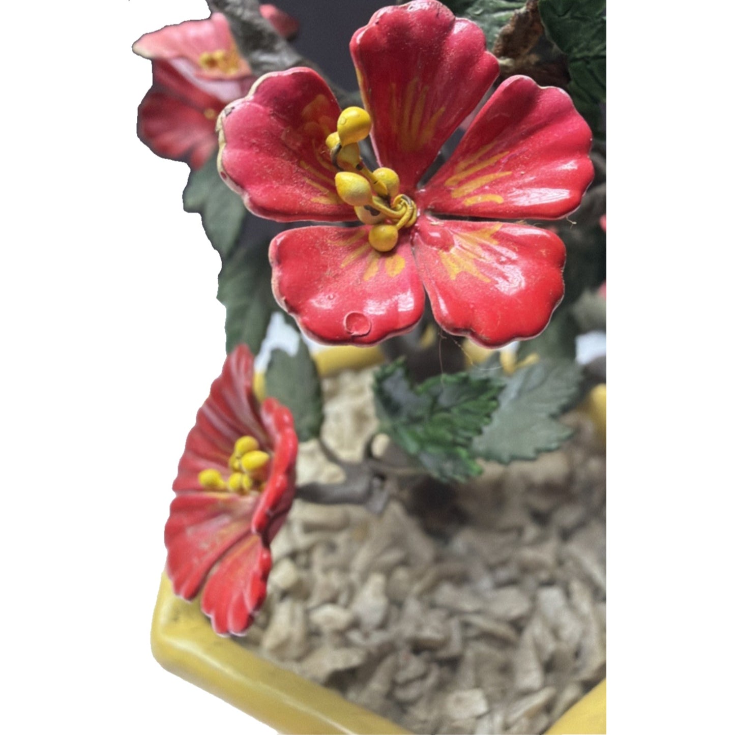 Vintage Metal Art Flower Blossom Hibiscus Wire Tree Painted Enamel As Is