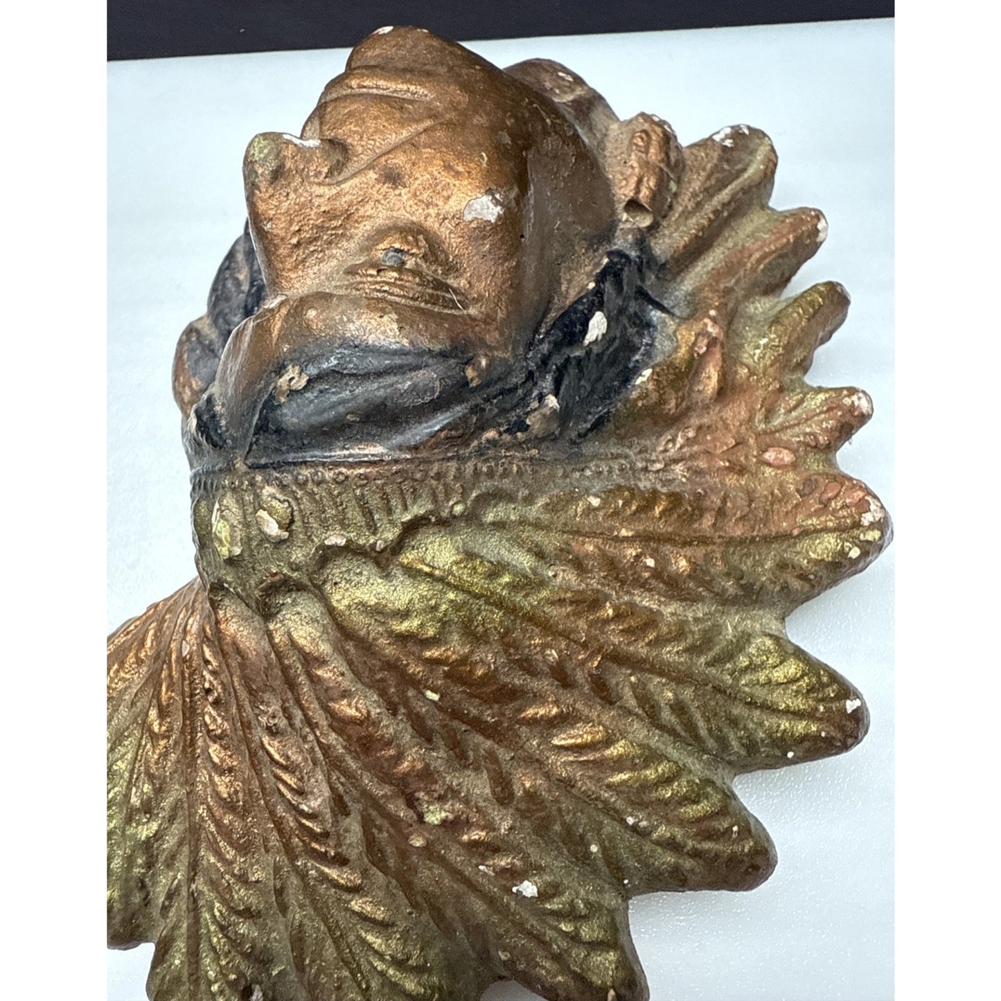 Lot of 2 Native American Indian Chief Head Chalkware Wall Hanging Plaques As Is