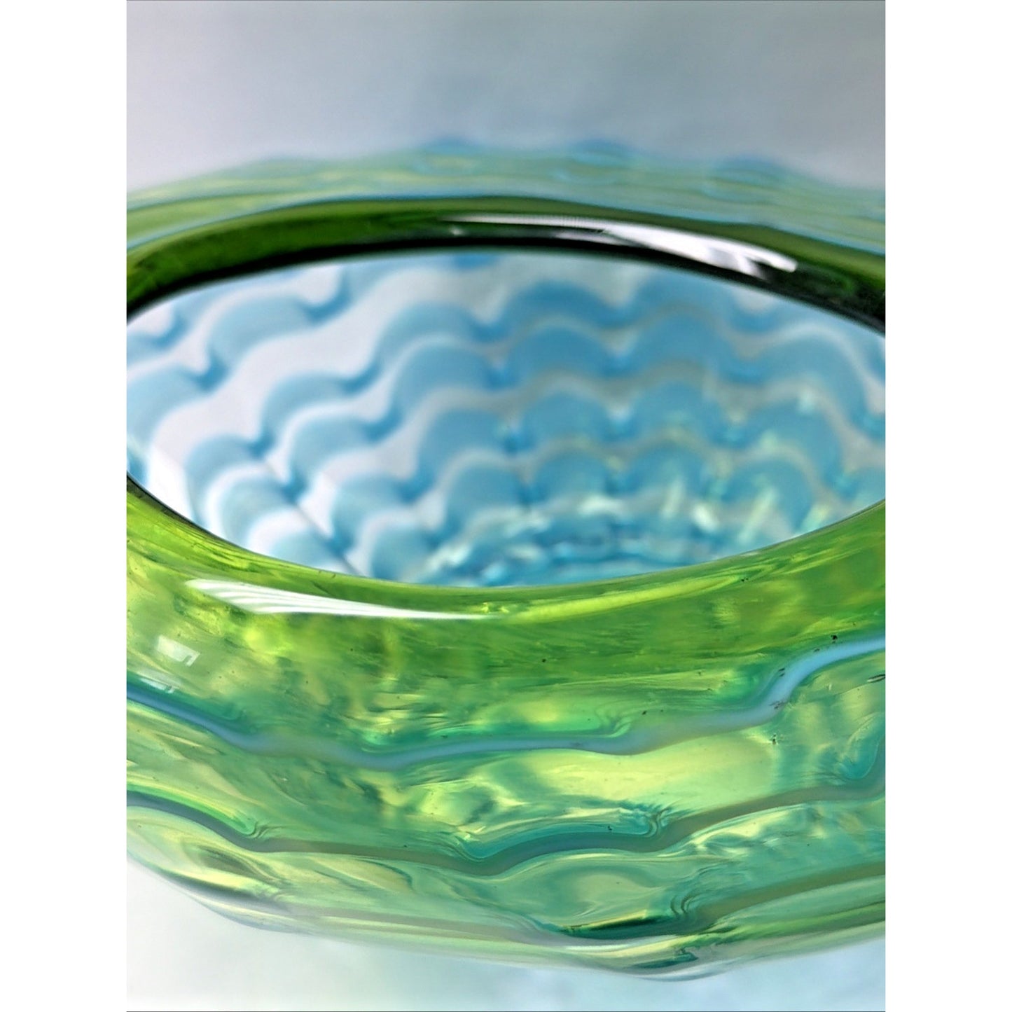 Dale Tiffany Waterfront Hand Blown Art Glass Green Blue Favrille Vase Bowl