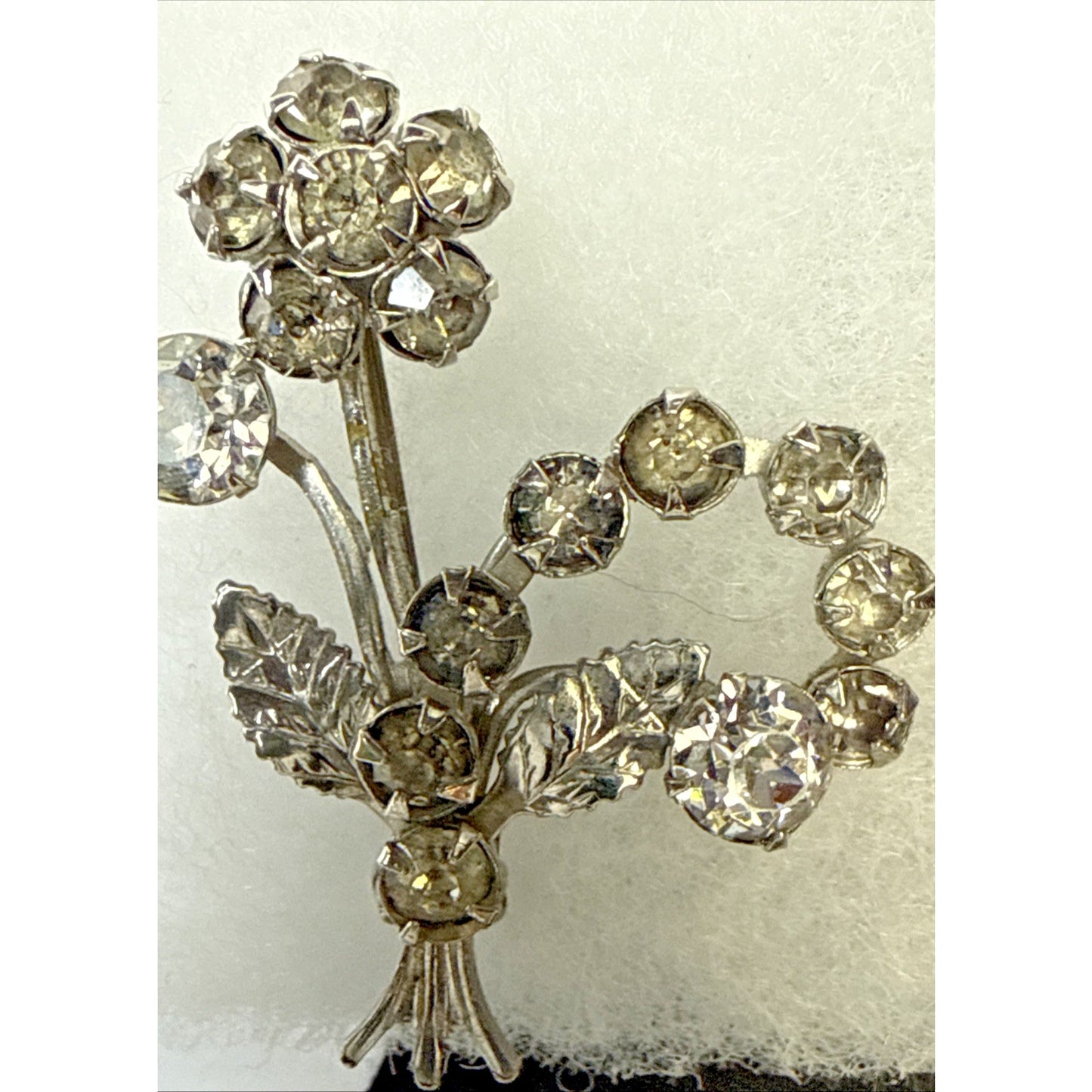Art Deco Flower Bouquet Floral Spray Faceted Rhinestone Pendant Brooch