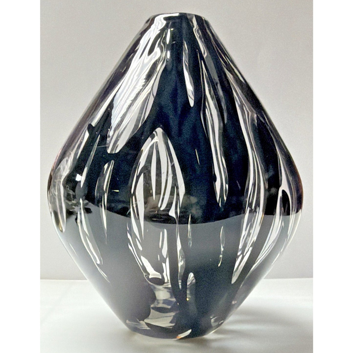 MCM Blown Art Glass Vase Black Drip Abstract Bulb Teardrop Onion