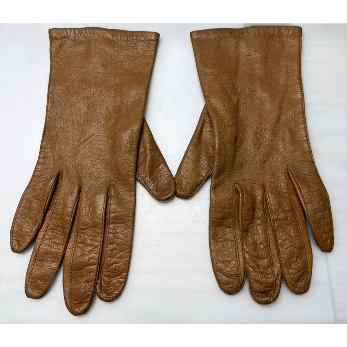 Vintage Womens Atkins Italy Caramel Leather Gloves Silk Lined As Is Sz 7.5 As Is