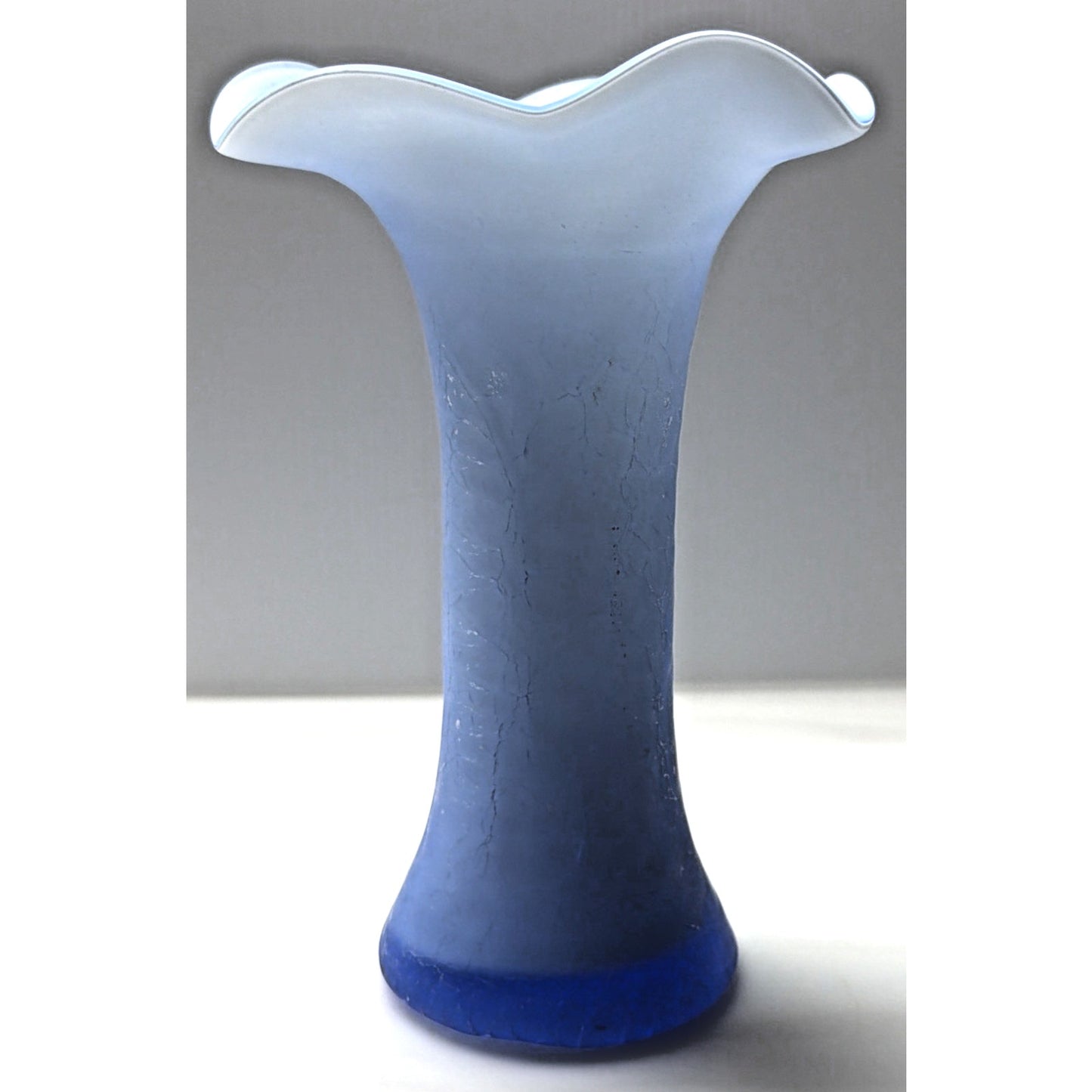 Victorian Powder Blue Crackle Glass Jack Pulpit Vase Cased White Purple Glow