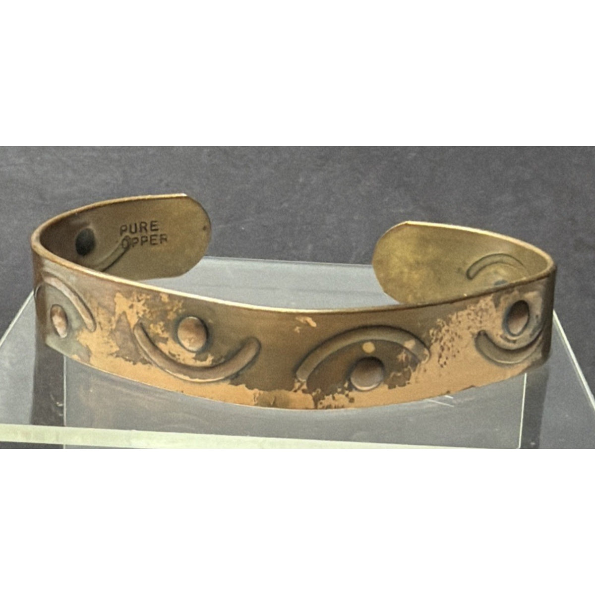 Solid Pure Copper Cuff Bracelet Adjustable Masonic Raised Eye Crescent Moon