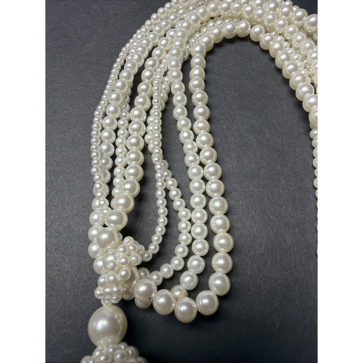 Vintage Multi Strand Faux Pearl Necklace Lariat Long Clasp