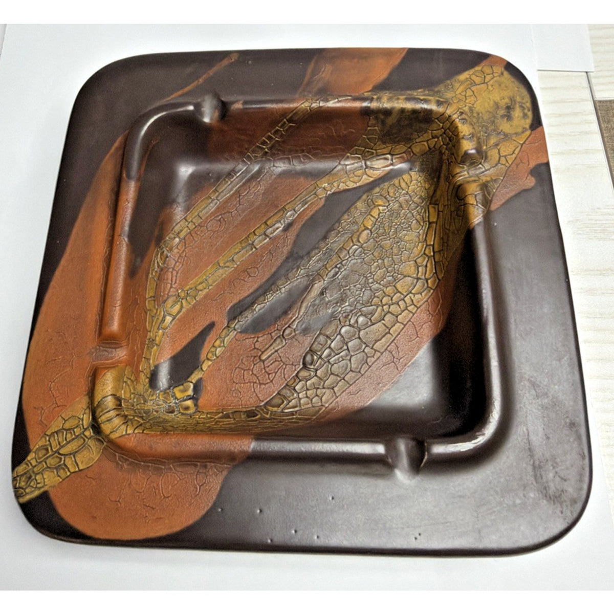 MCM Royal Haeger Craftsman Earth Wrap Glaze Ashtray Brown Orange Art Pottery