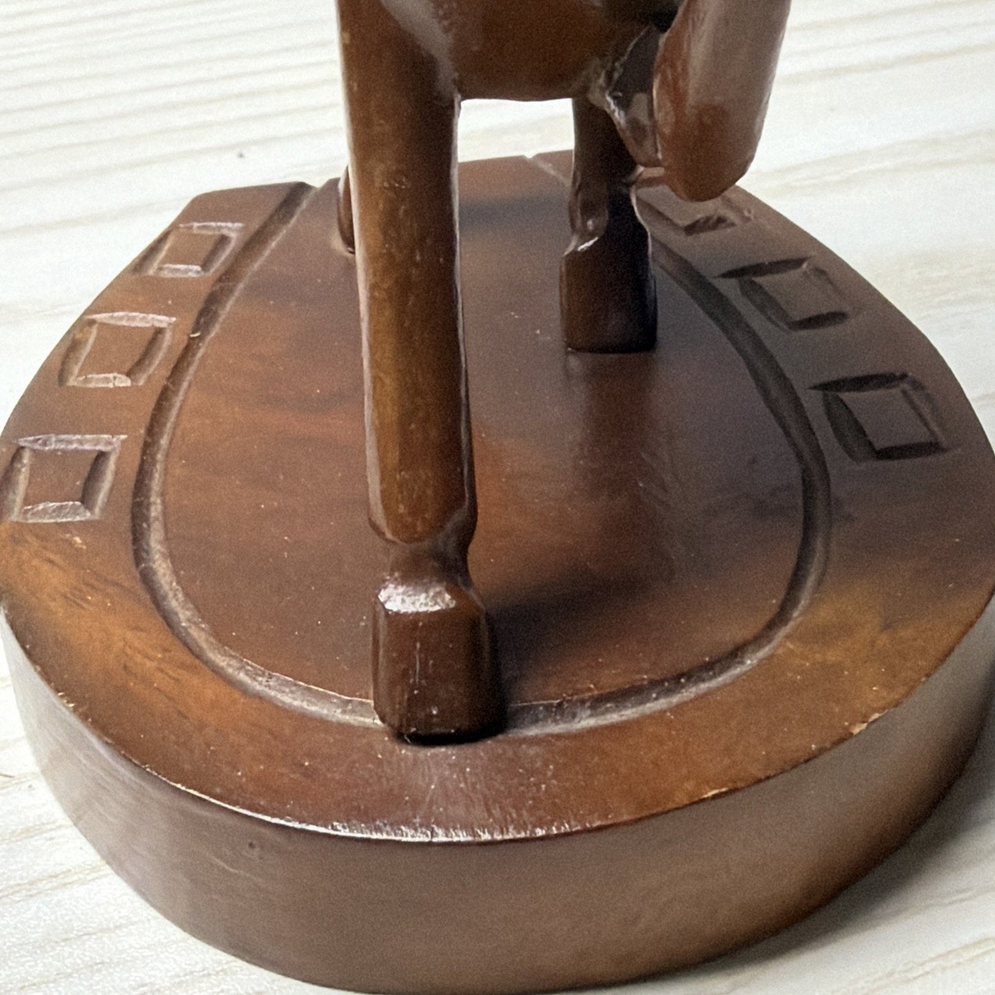 Vintage SC Vizcarra Wood Carving Horse Stallion Sculpture Horseshoe Paperweight