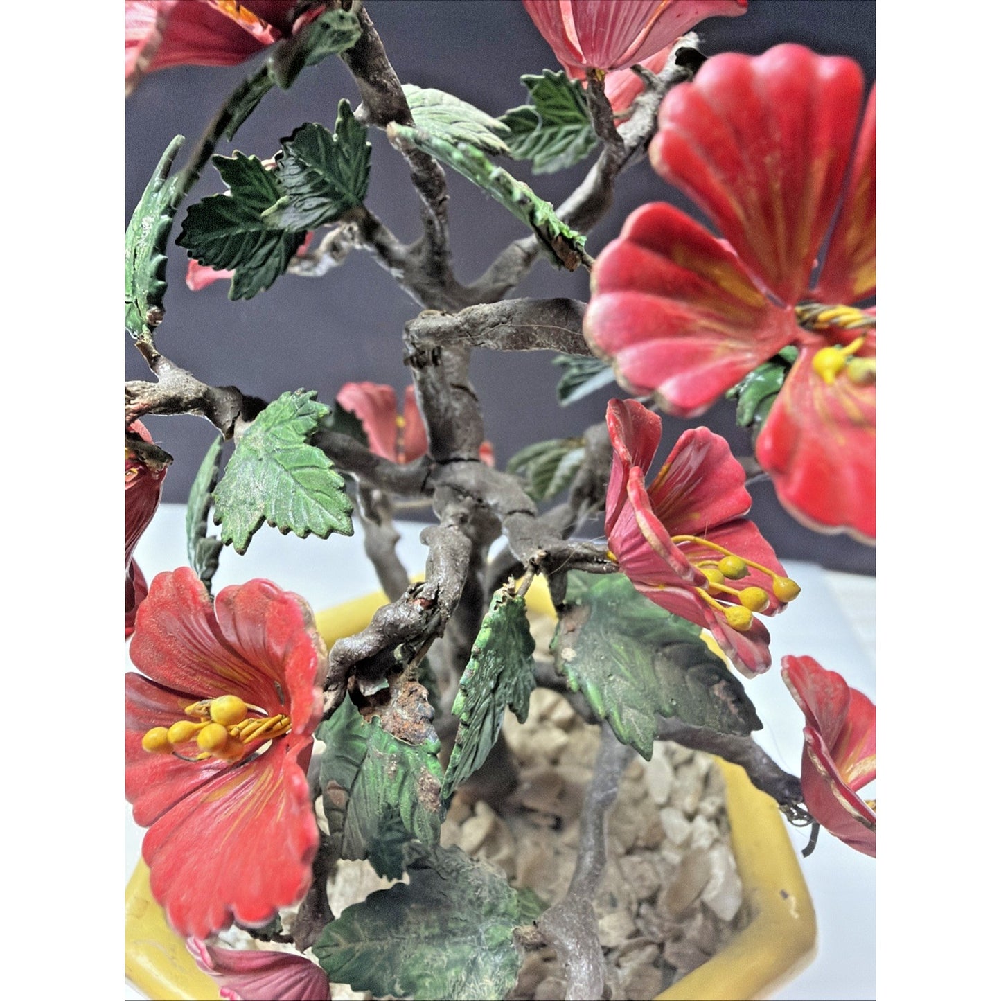 Vintage Metal Art Flower Blossom Hibiscus Wire Tree Painted Enamel As Is