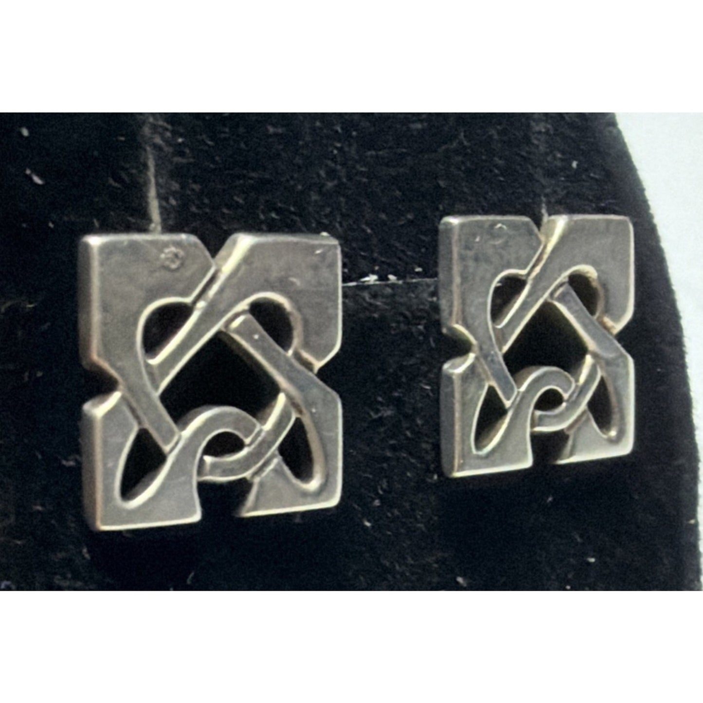 Vtg Dublin Ireland Celtic Stud Earrings Cut Out Square Sterling Signed No Backs