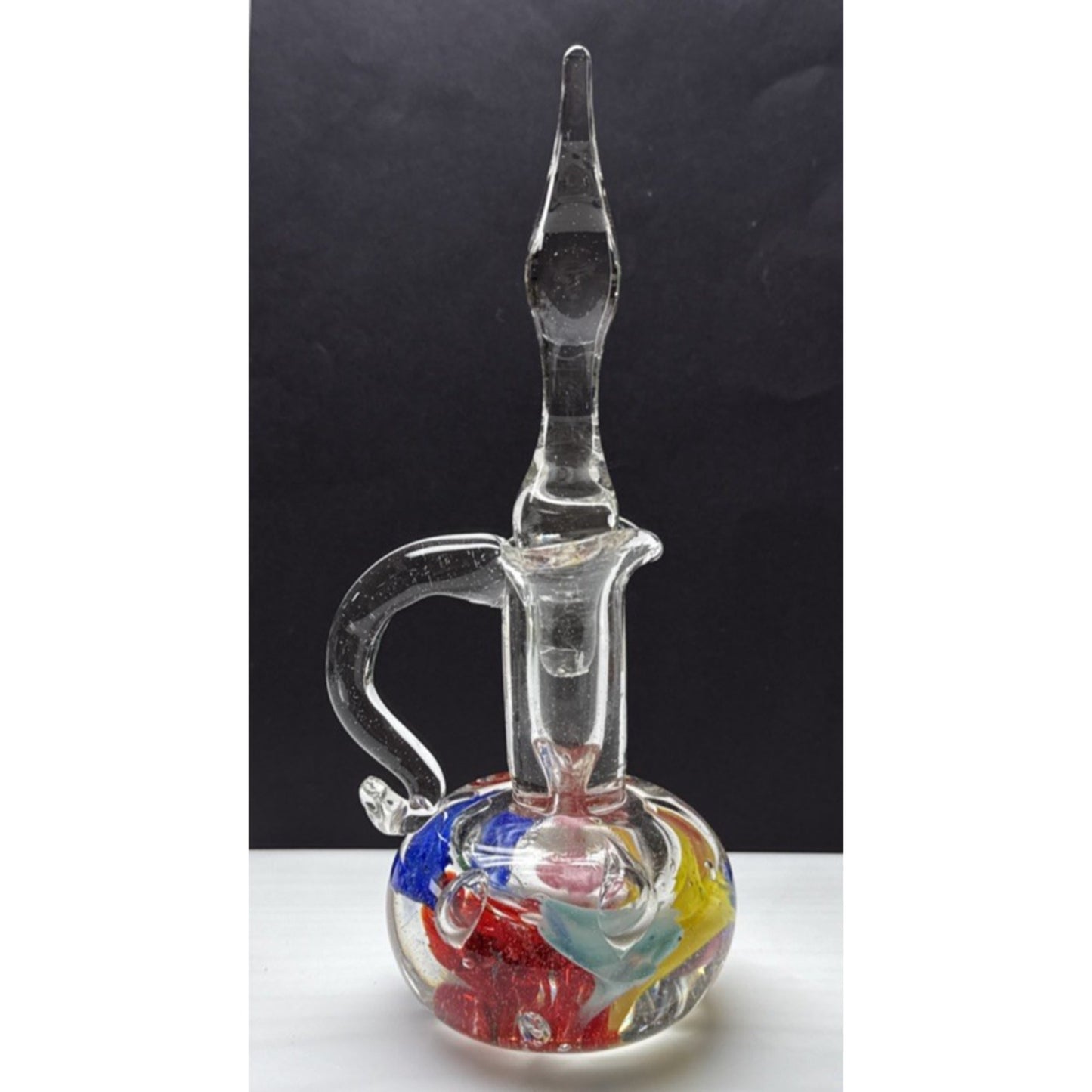 Vtg Marigold Glassware Co Decanter Cruet Blown Glass Flower Paperweight As Is