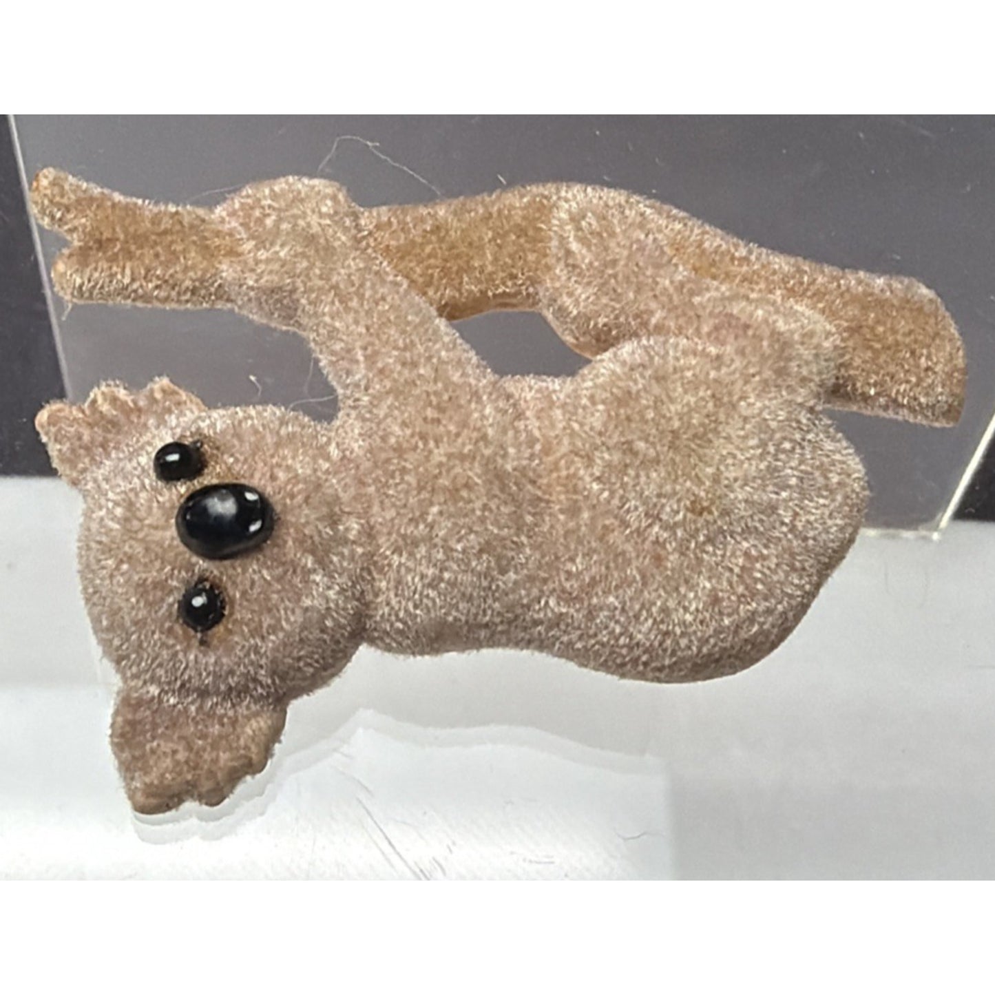 Vintage Flocked Koala Bear Pin Brooch Black Brown