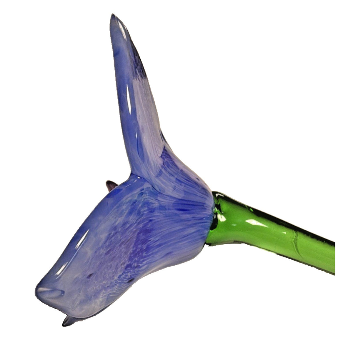 Vtg Hand Blown Art Glass Long Stem Flower Green Stem Blue Mottled Pink Center