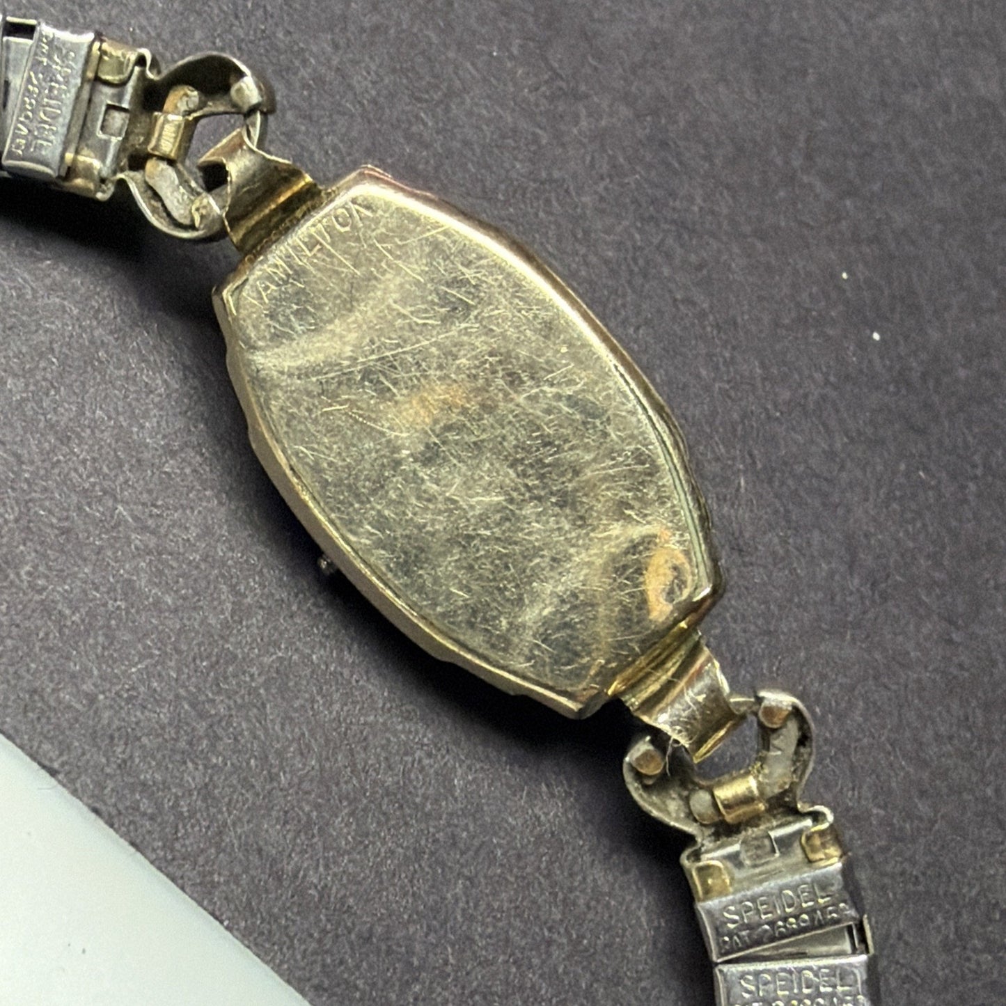 Old S&W Hamilton 14k Gold Filled 17 Jewel Wrist Watch Speidel Stretch Band As Is