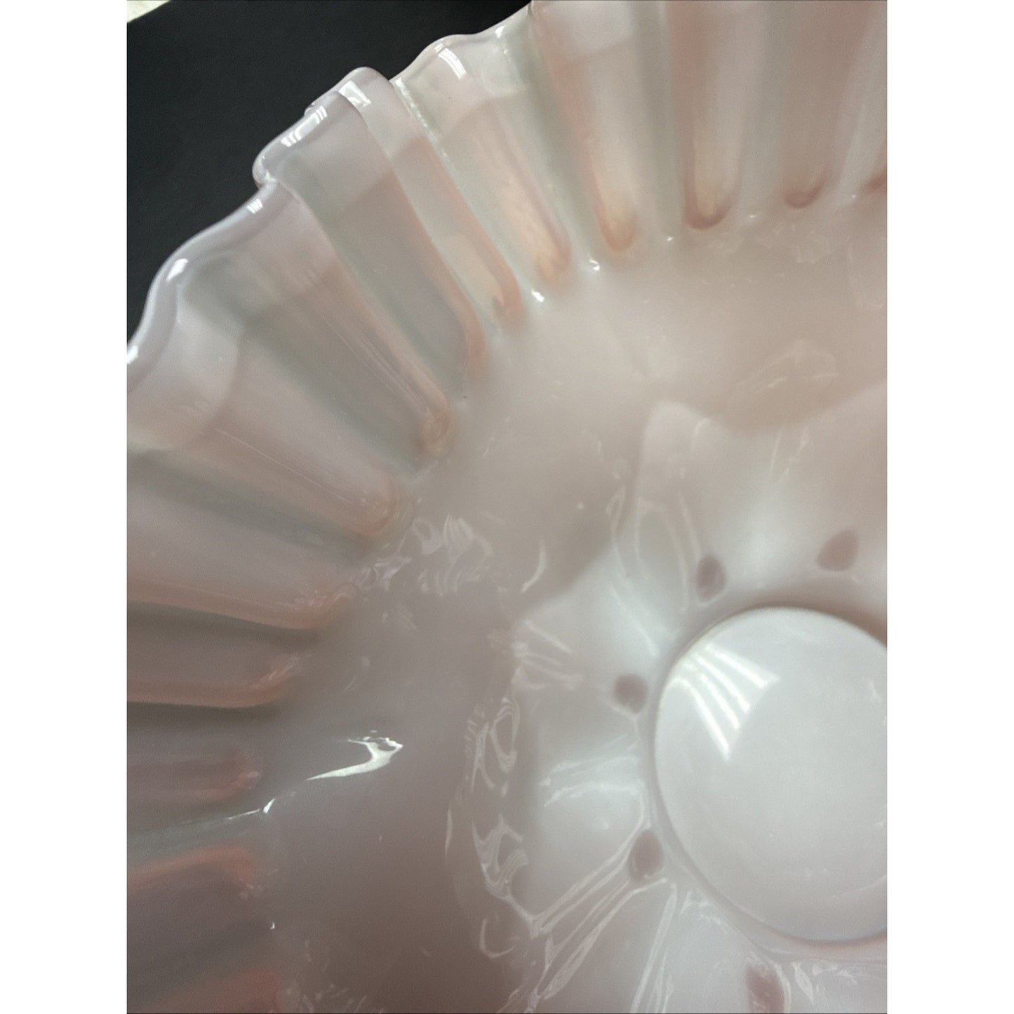 Vintage Fenton Glass Rose Overlay Pink Melon Bowl Crimped Wavy Edge