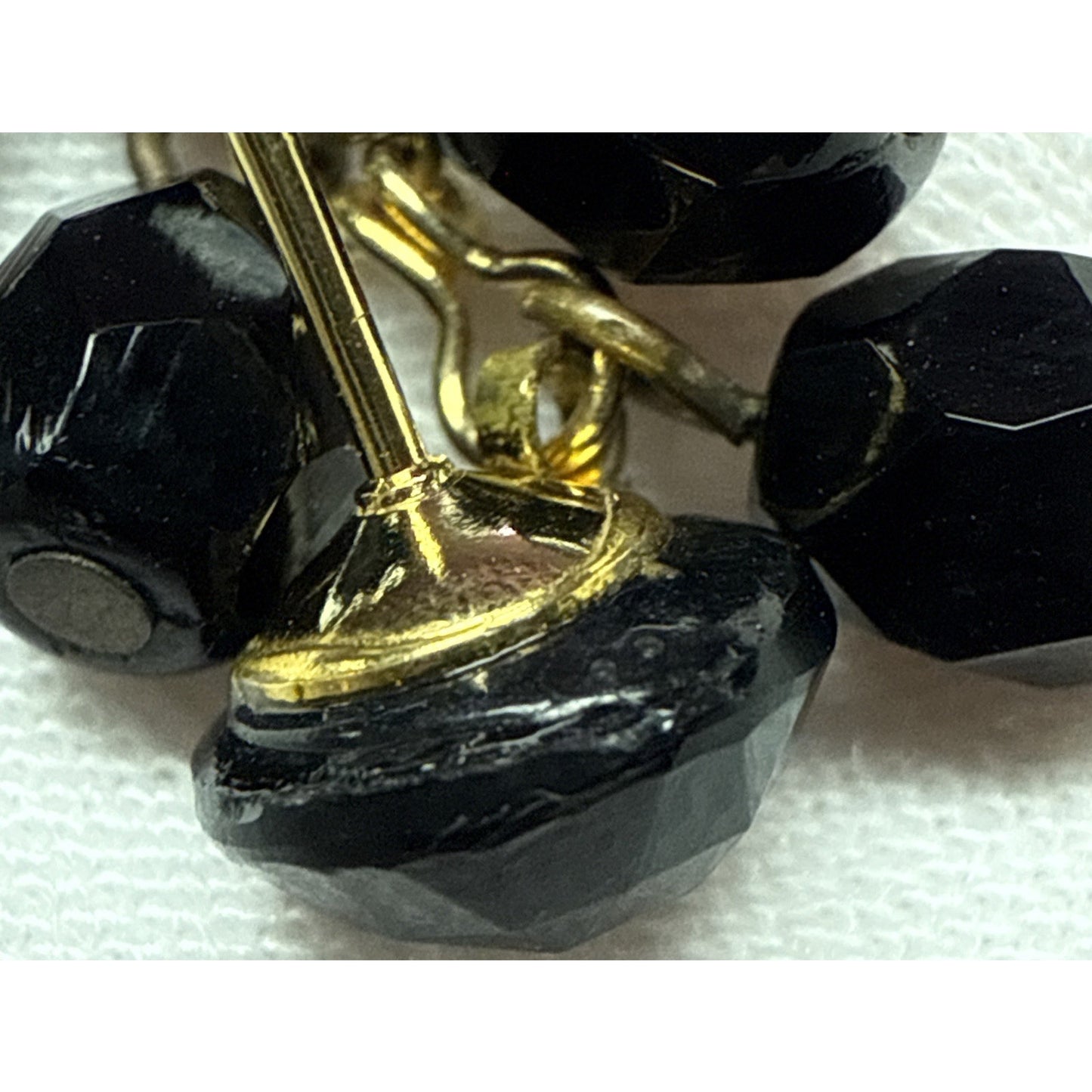 Vtg Black Faceted Glass Cluster Dangle Drop Earrings Disco Ball Rhinestone As-Is