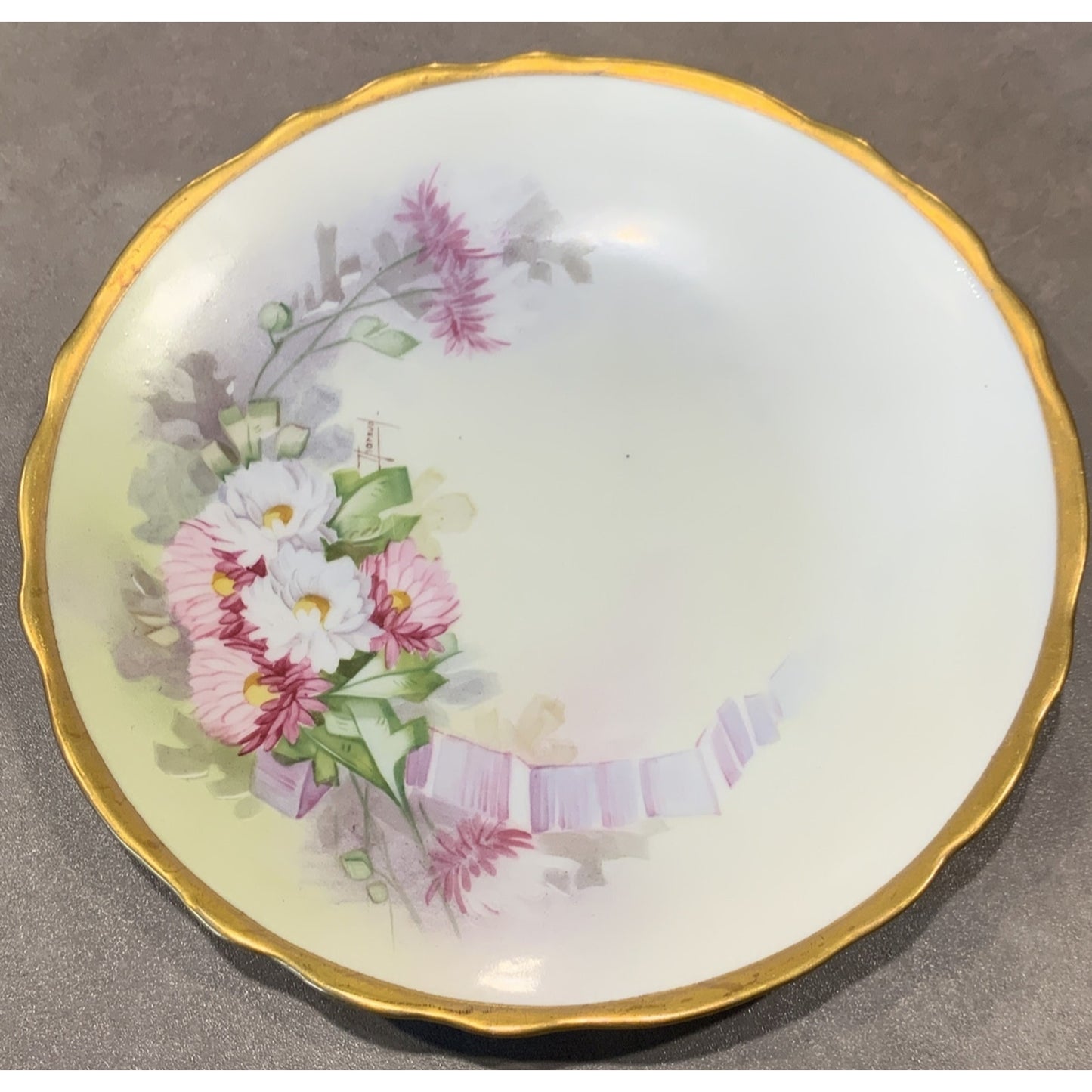 Old GD & Cie Avenir Limoges Hand Painted Plate Floral Gold Rim Signed Tharaud