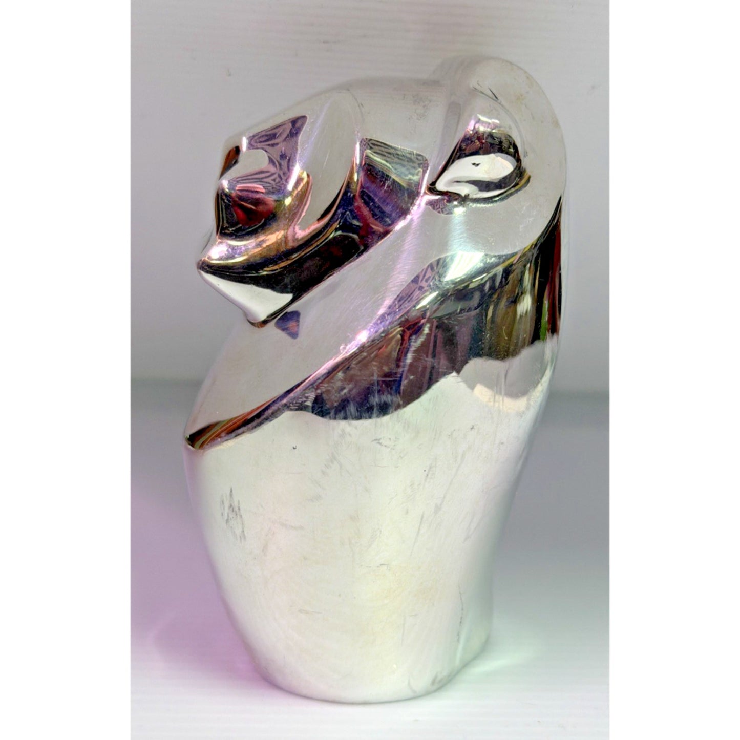 MCM Cast Metal Aluminum Chrome Lion Paperweight Statue Heavy Ornament