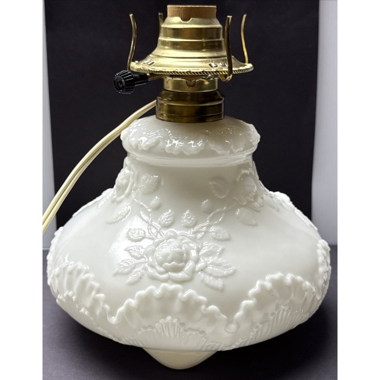 EAPG Dithridge Colonial OMN Rose Wreath Milk Glass Rose Wreath Lamp Base As-Is