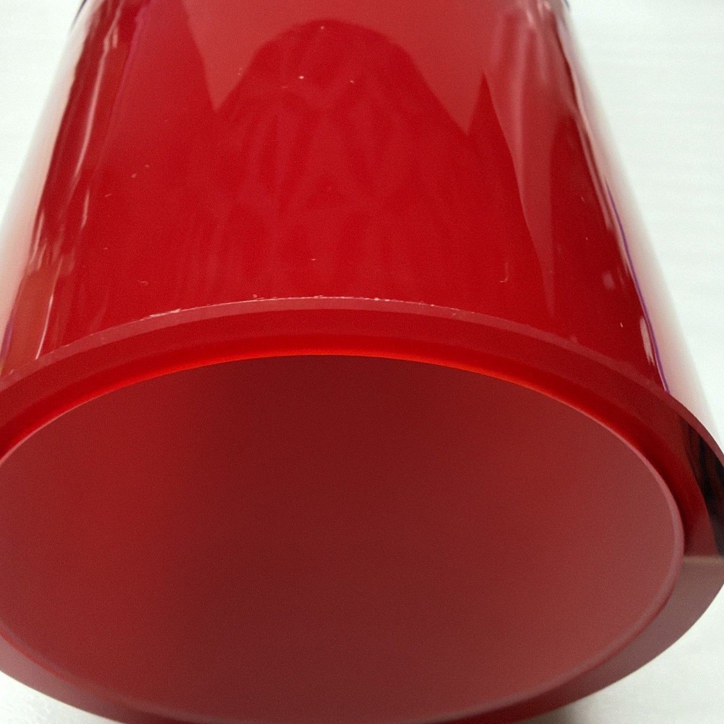 MCM Red Cased White Cylinder Vase Abstract Black Threaded Strapping Large