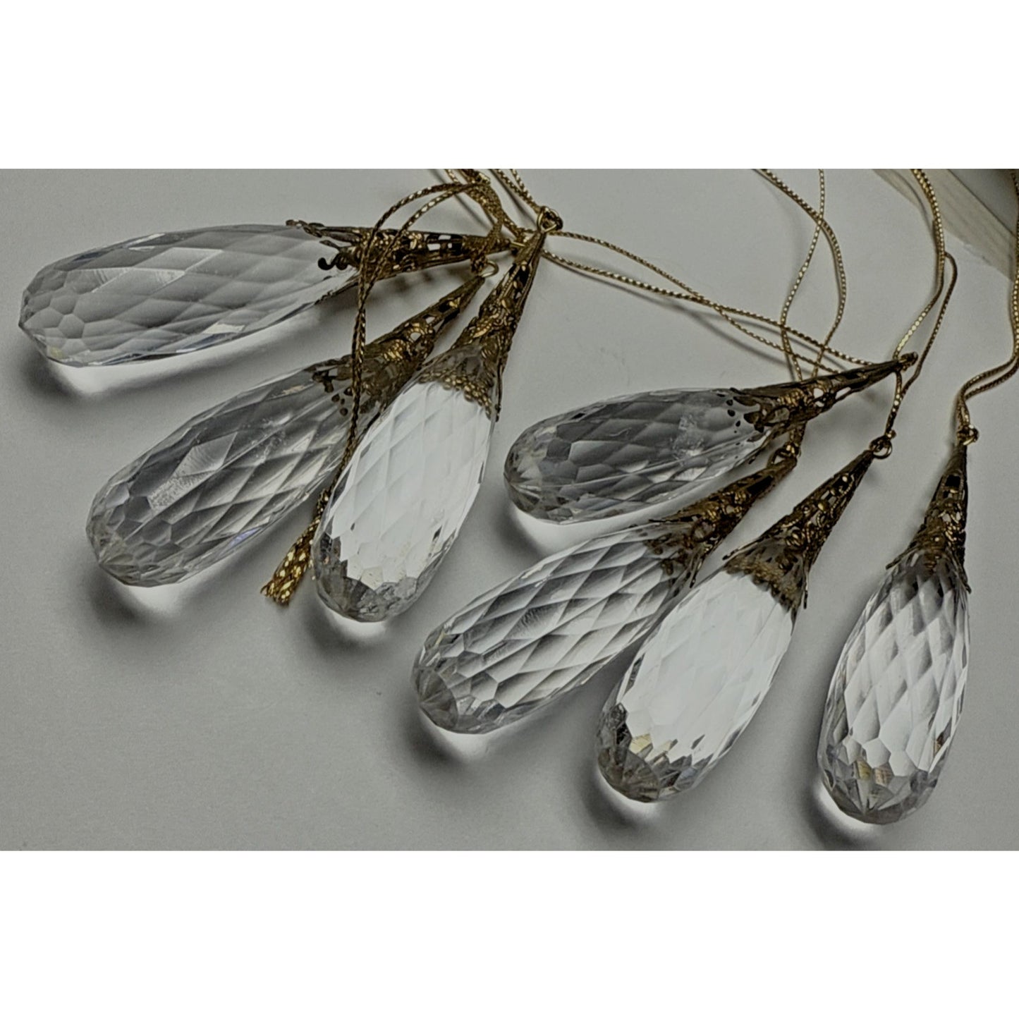 Vtg Lot of 7 Teardrop Faceted Acrylic Gold Embellished Hanging Ornaments As Is
