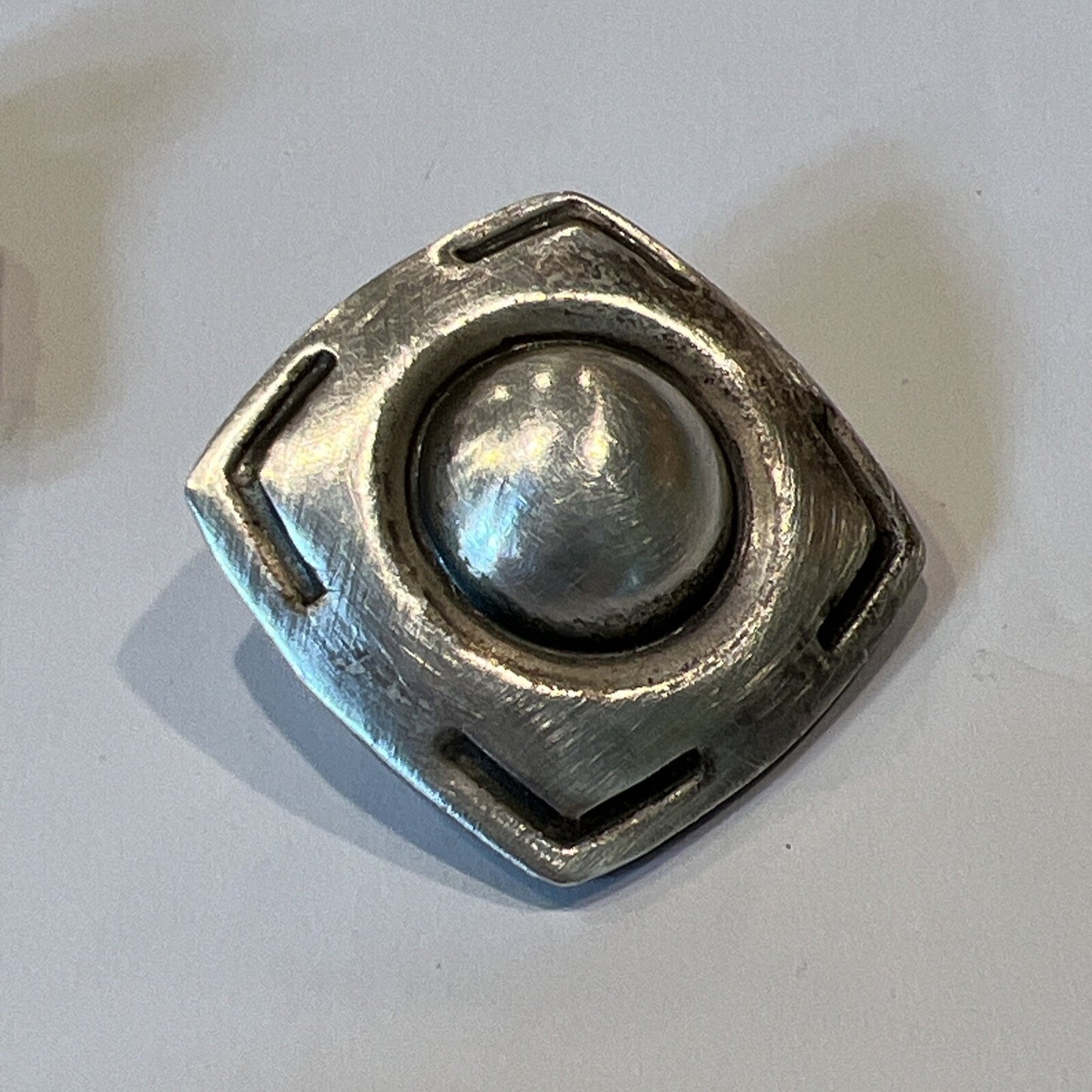 Vintage Southwestern Sterling Silver Square Round Dome Clip On Earrings
