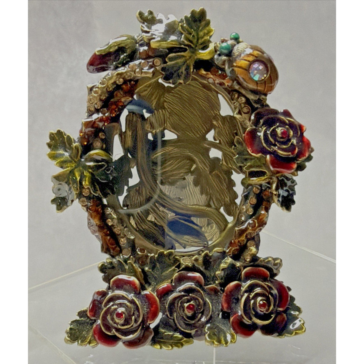 Jay Strongwater Beetle Rose Flora Fauna Picture Frame Swarovski Crystals 5308