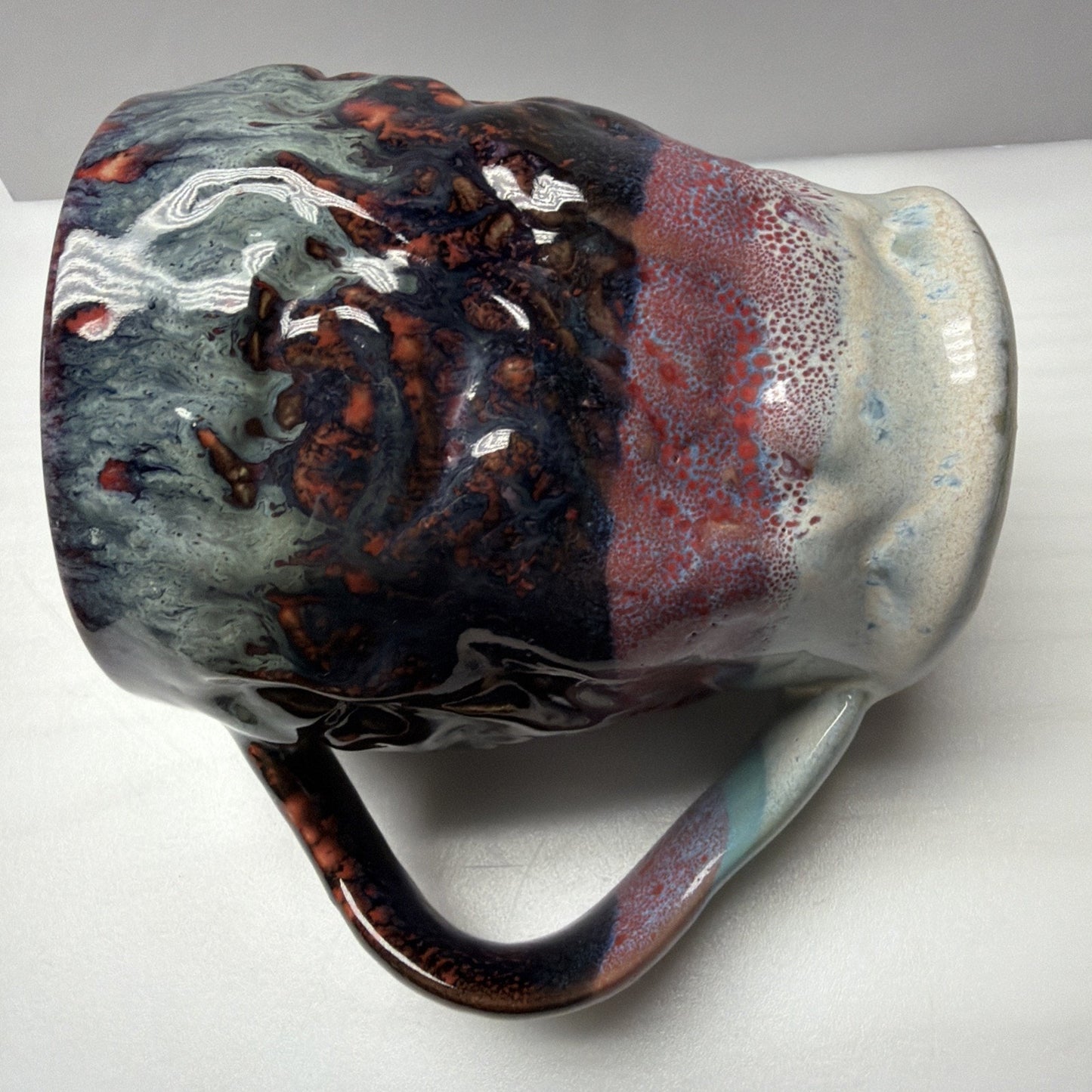 Vintage Studio Art Pottery Mug Glazed Twisted Handle Brown Blue Glazed Signed