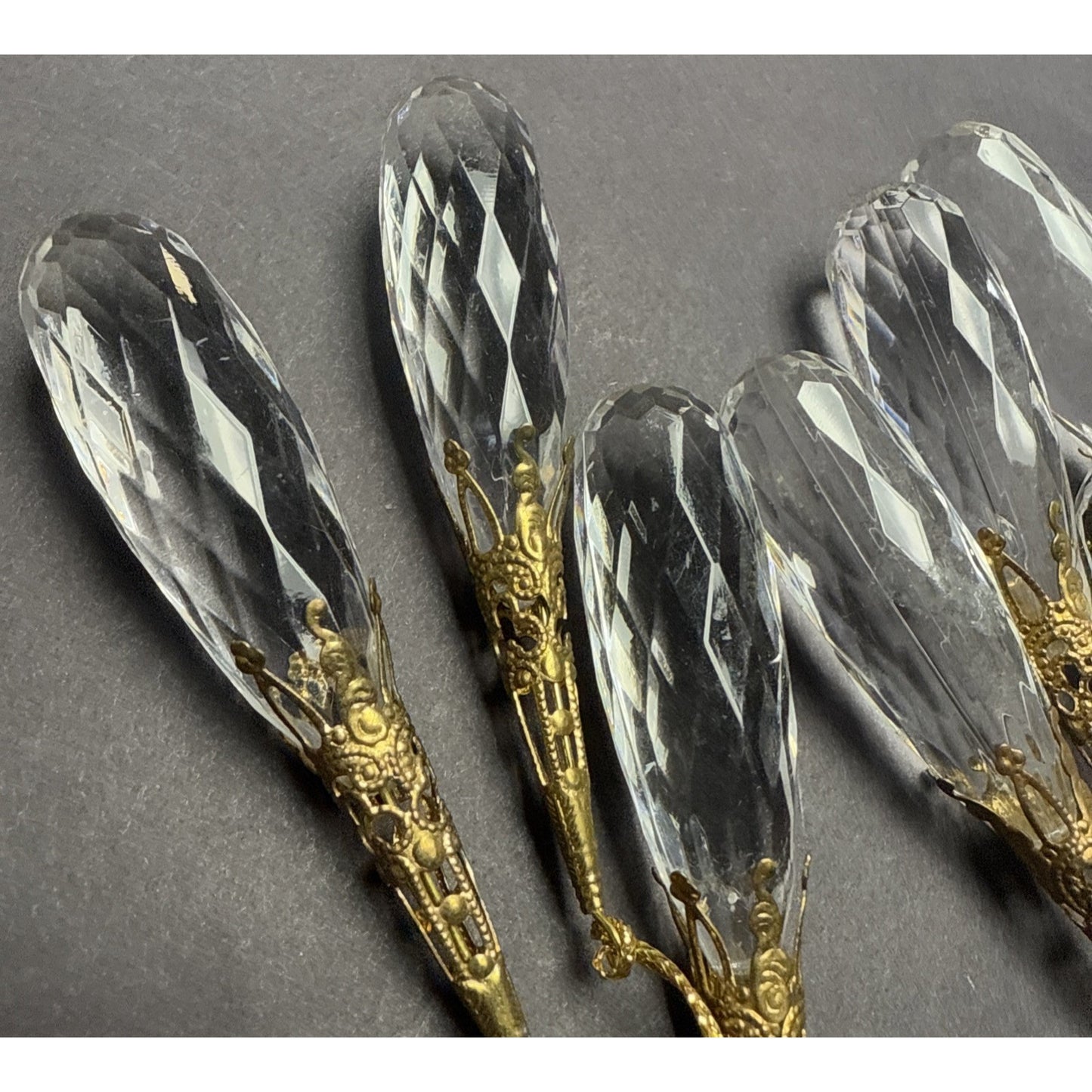 Vtg Lot of 7 Teardrop Faceted Acrylic Gold Embellished Hanging Ornaments As Is