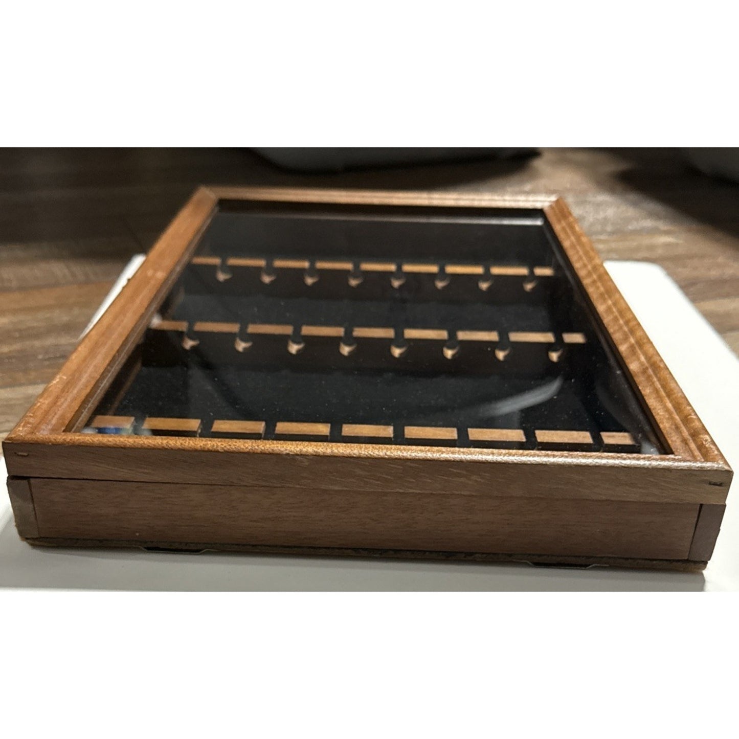 Vtg Wood Cabinet Display Collectible 24 Spoon Case Glass Buckle Clasp Lock As Is