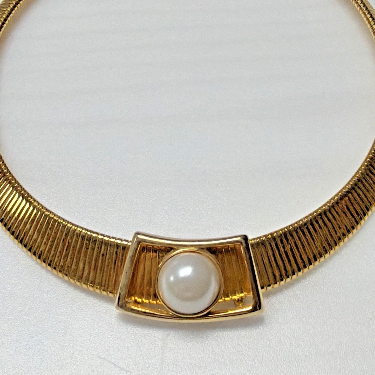 Vtg Park Lane Deco Inspired Collar Necklace Faux Pearl Slider Gold Tone Omega