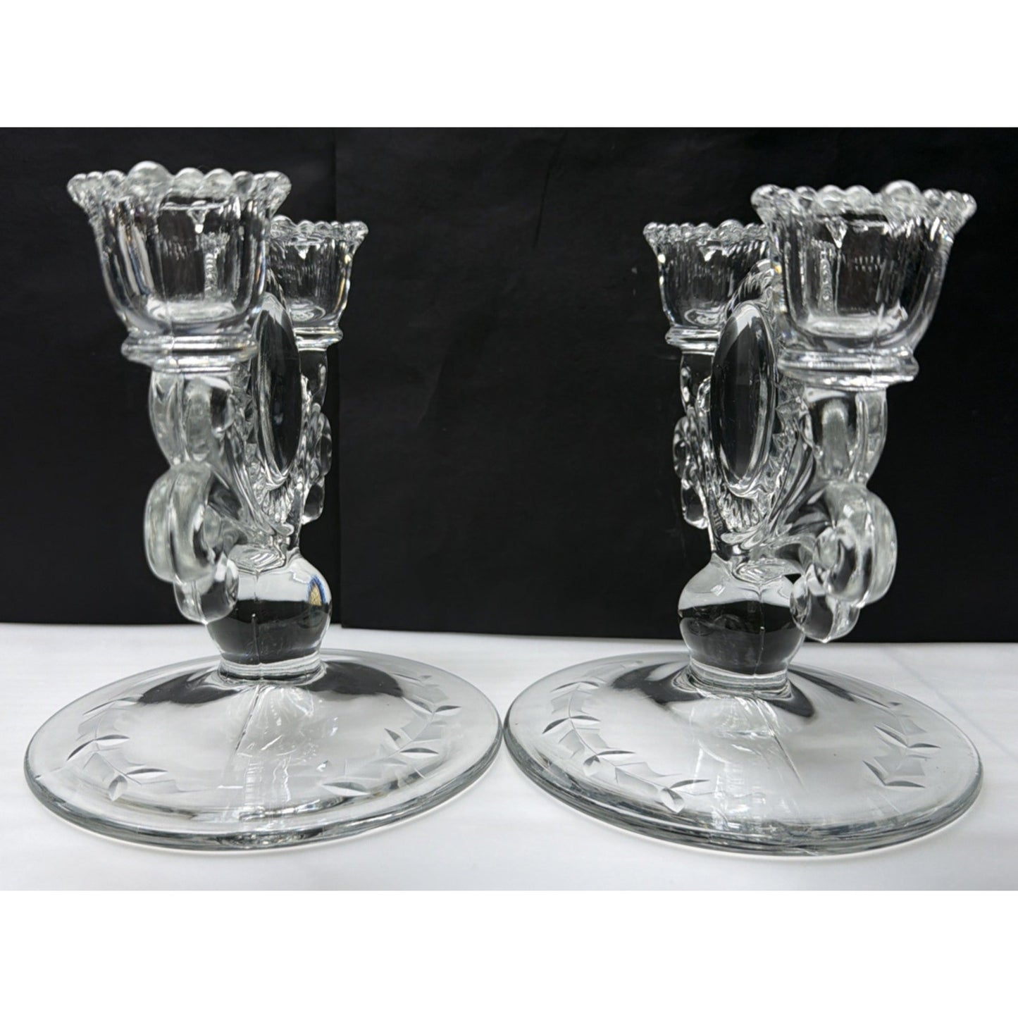 Vtg Lot of 2 Paden City Glass #555 Vermillion Mr B Candle Stick Holders Pillar