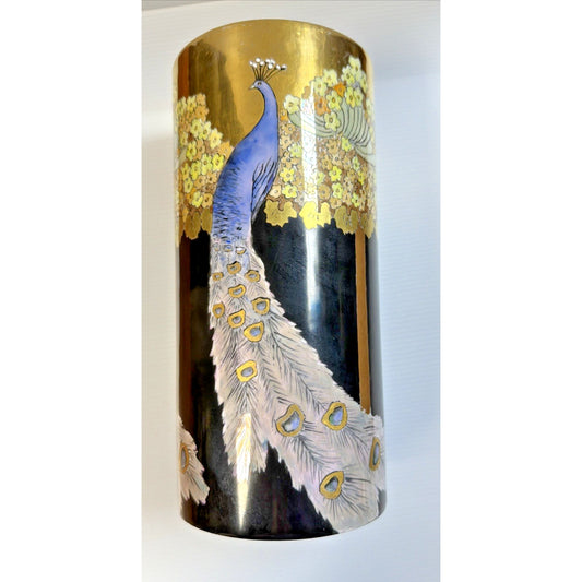 Antique Rosenthal Selb Bavaria Hand Painted Peacock Vase Black Gold As Is