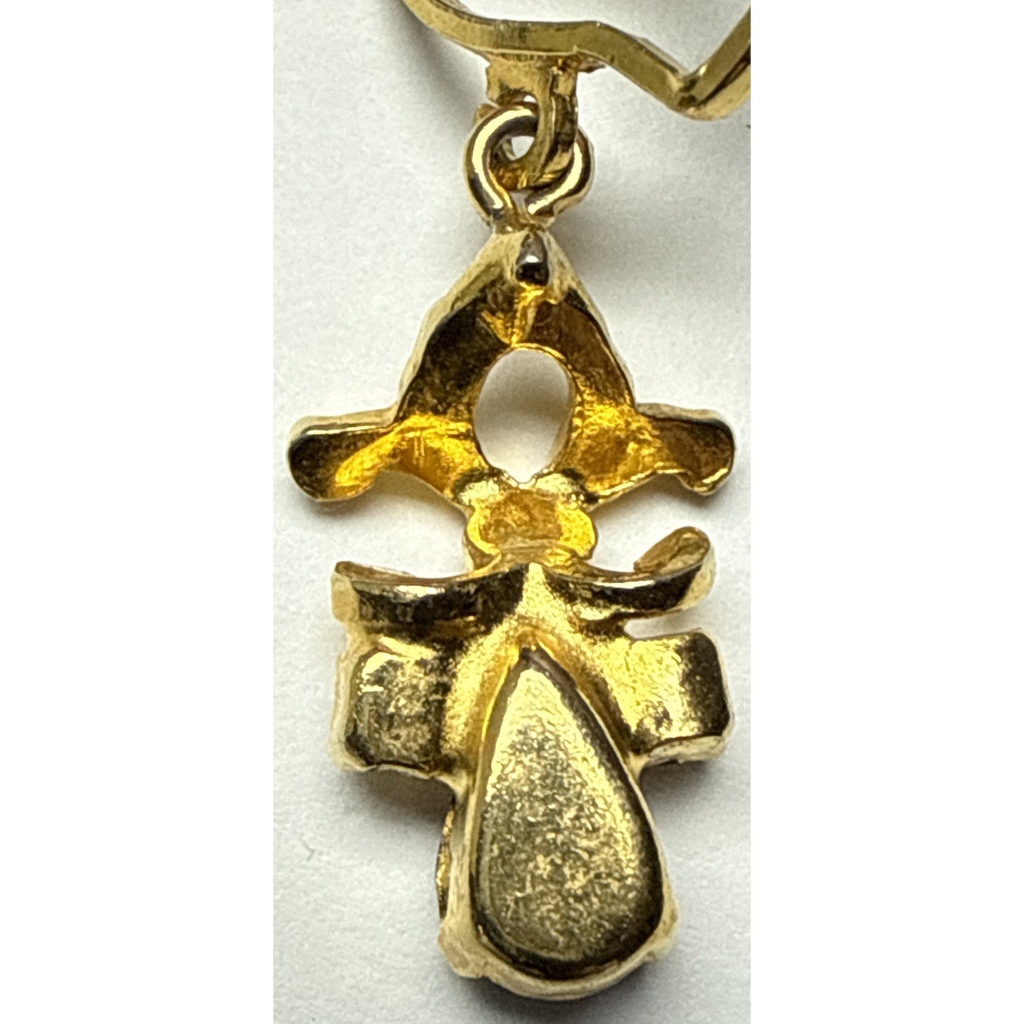 Vintage Austria Clip On Earrings Dangle Rhinestone Clear Brown Angel