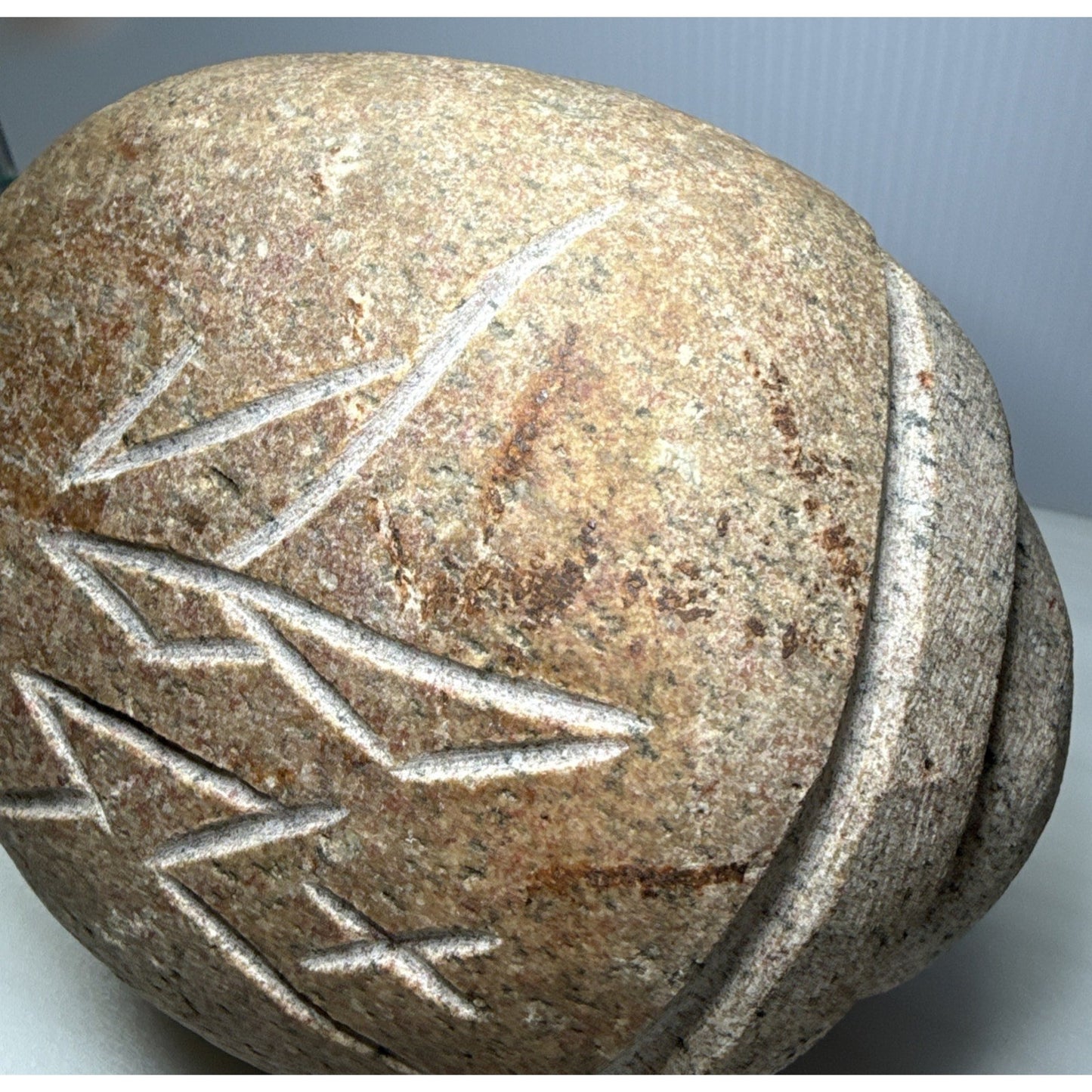 Vintage Native American Carved Stone Rock Indian Head Chief Signed Symbols