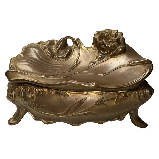 Art Nouveau JB Signifies Best Trinket Box Gilt Bronze Jewelry Casket # 171