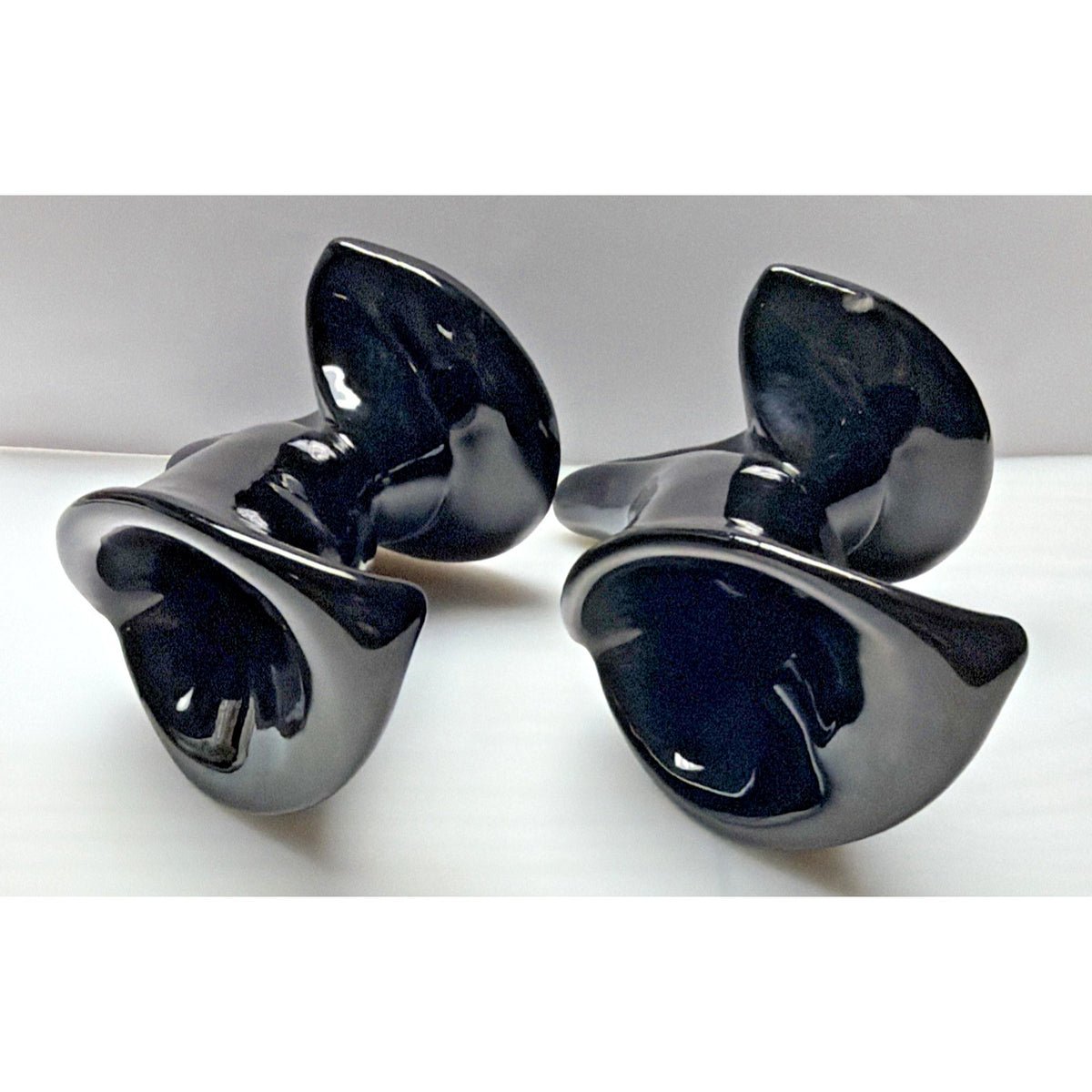 MCM Lot of 2 Haeger Pottery Black Glazed Calla Lily Horn Cornucopia Vase As-Is