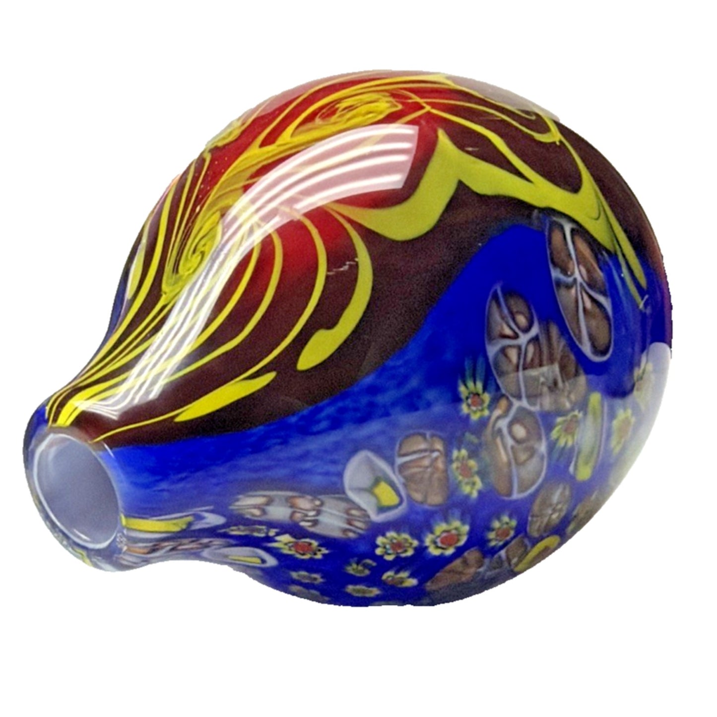Abstract Cased Art Glass Vase Millefiori Murrine Vase Cobalt Red Yellow Heavy