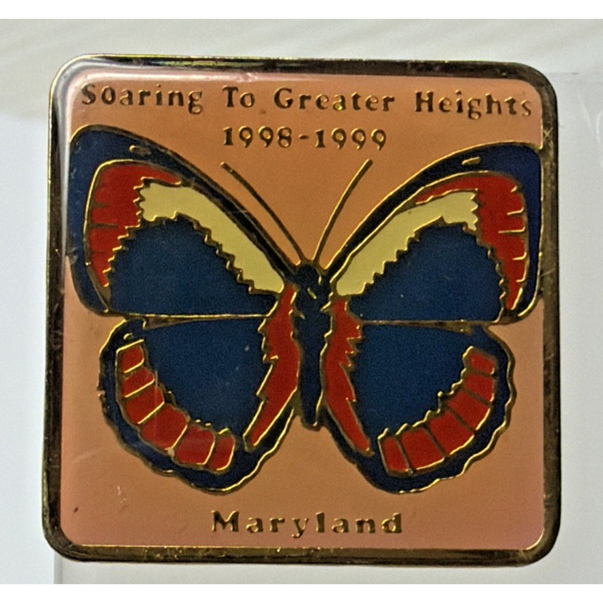 Vintage Maryland Soaring Greater Height Square Enamel Butterfly Pin Tie Tack