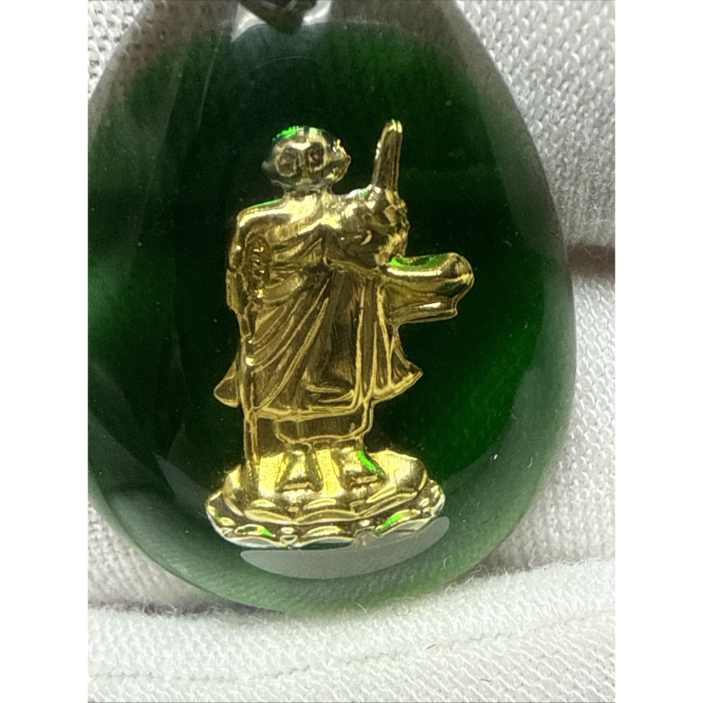 Vintage Green Lucite Resin Encased Gold Buddha 18k GP Amulet Pendant As-Is
