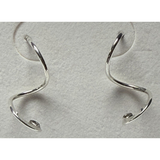 Modernist Sterling Silver Spiral Ribbon Earrings Dangle Snake Coil Stud Post